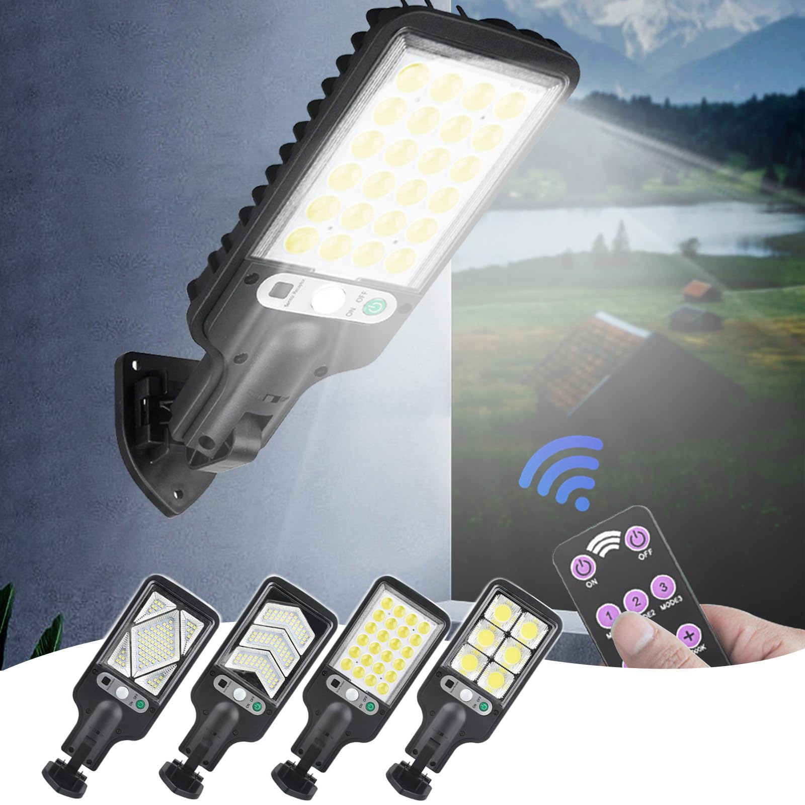 Solar Powered Outdoor Lights with Remote Control - 3 Lighting Modes - Waterproof Security Lights for Garden, Yard, Patio, Front/Back Door - Ideal for Pathway, Driveway & Backyard Lighting