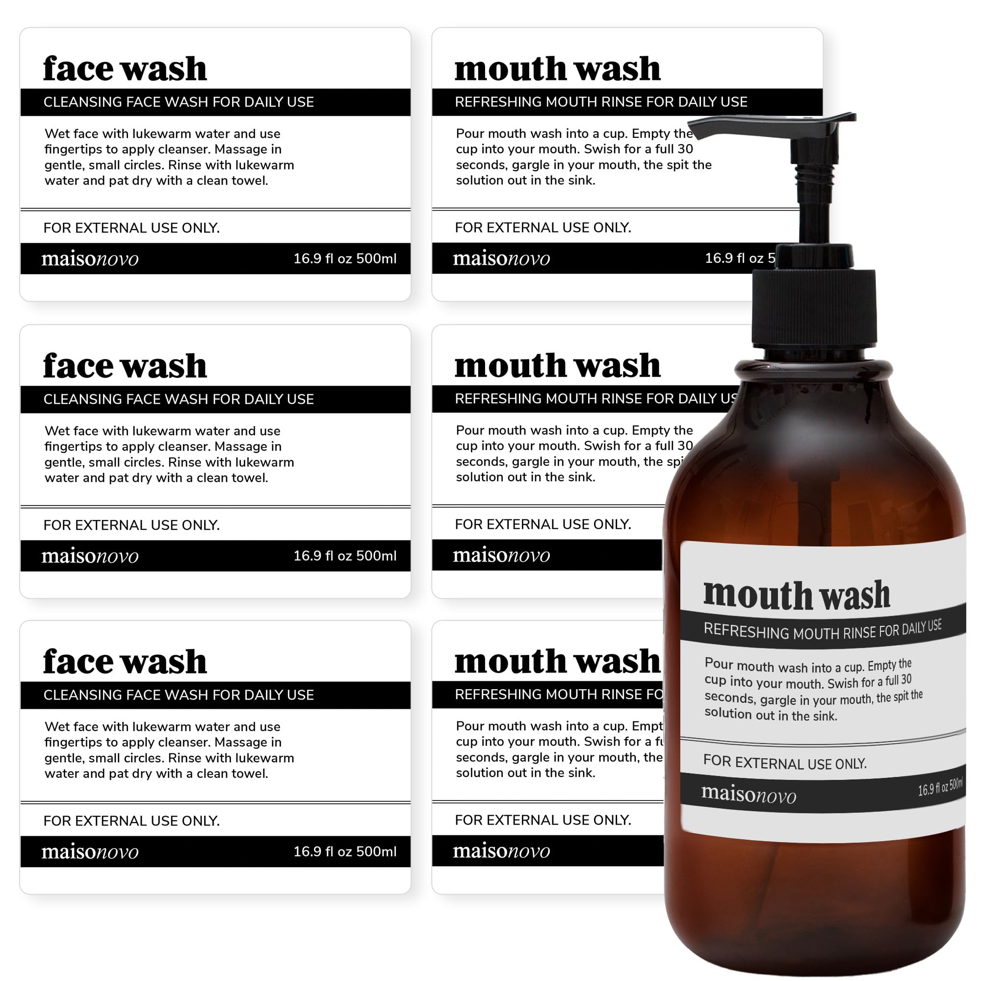 MaisoNovo Waterproof Labels for Bottles - Vintage Design Toiletry Stickers (6-Pack) - Perfect for Travel, Bathroom Organization & DIY Crafts