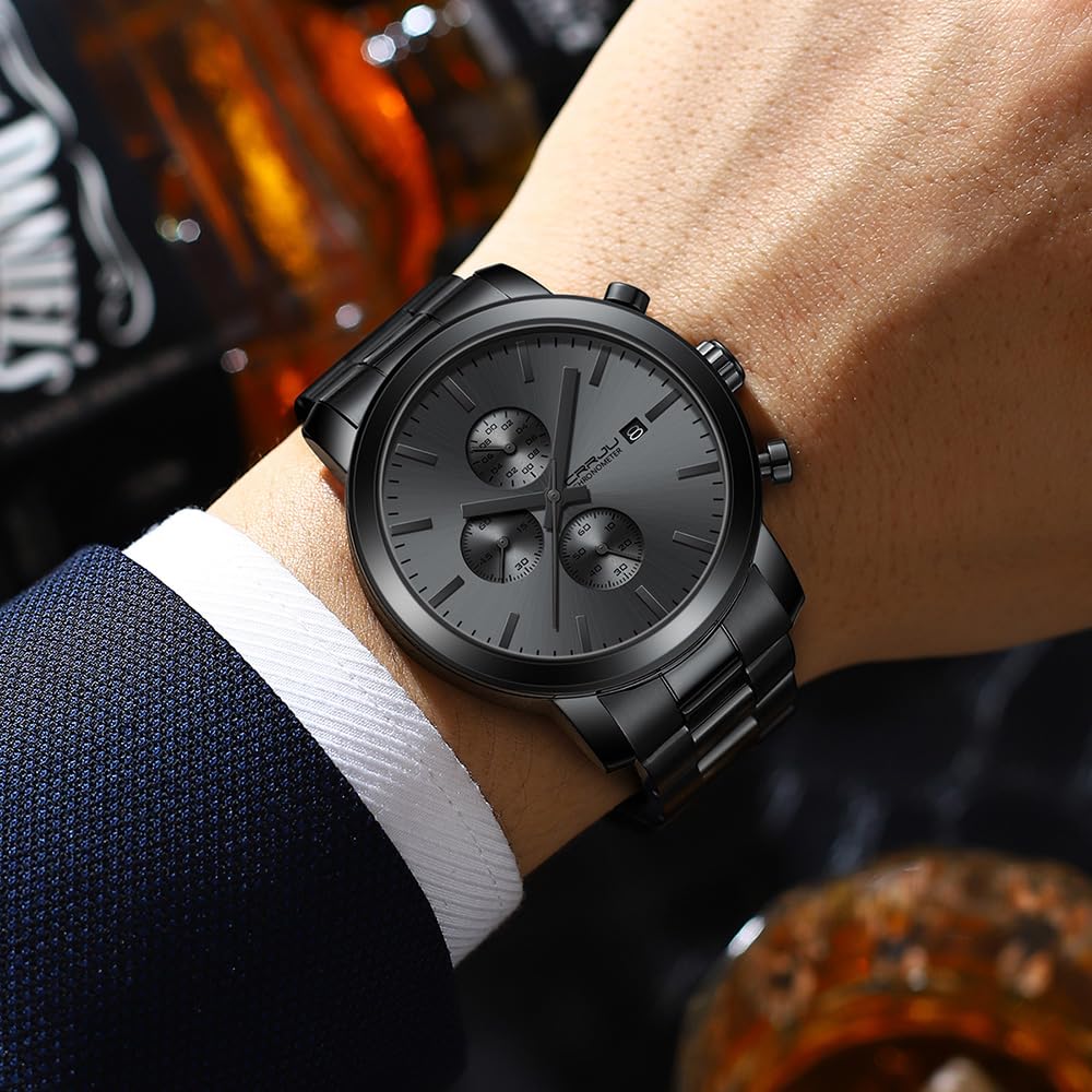 Luxury Men's Stainless Steel Waterproof Chronograph Business Watch - Analog Quartz Wristwatch with Calendar - Perfect for Office, Formal Events & Everyday Wear