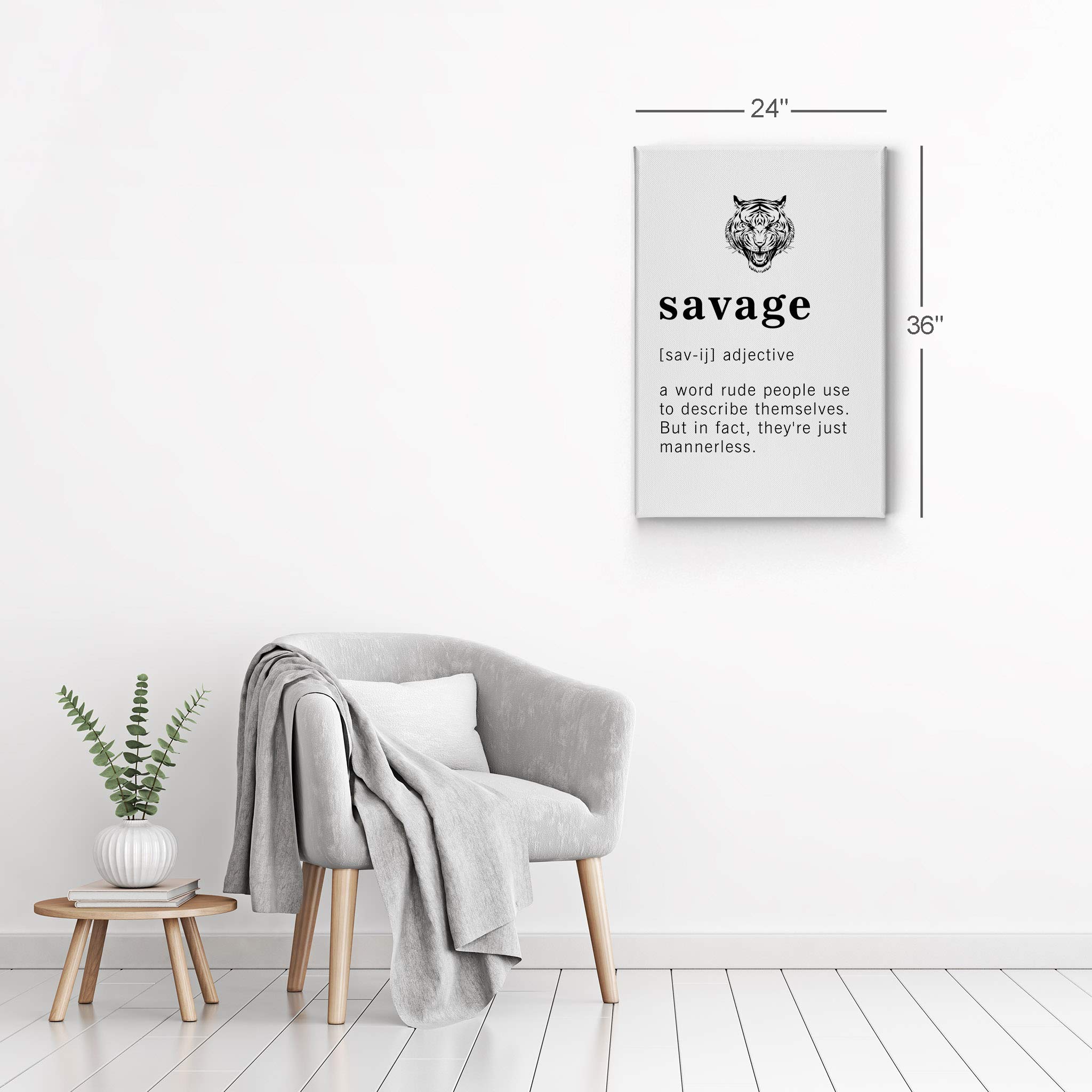 Funny Adjective Noun Dictionary Definition of Savage Canvas Print - Inspirational Quote Wall Art for Office, Living Room, Bedroom & Bathroom - Ready to Hang 36x24 - Made in USA - Perfect for Home Decor & Gift Giving