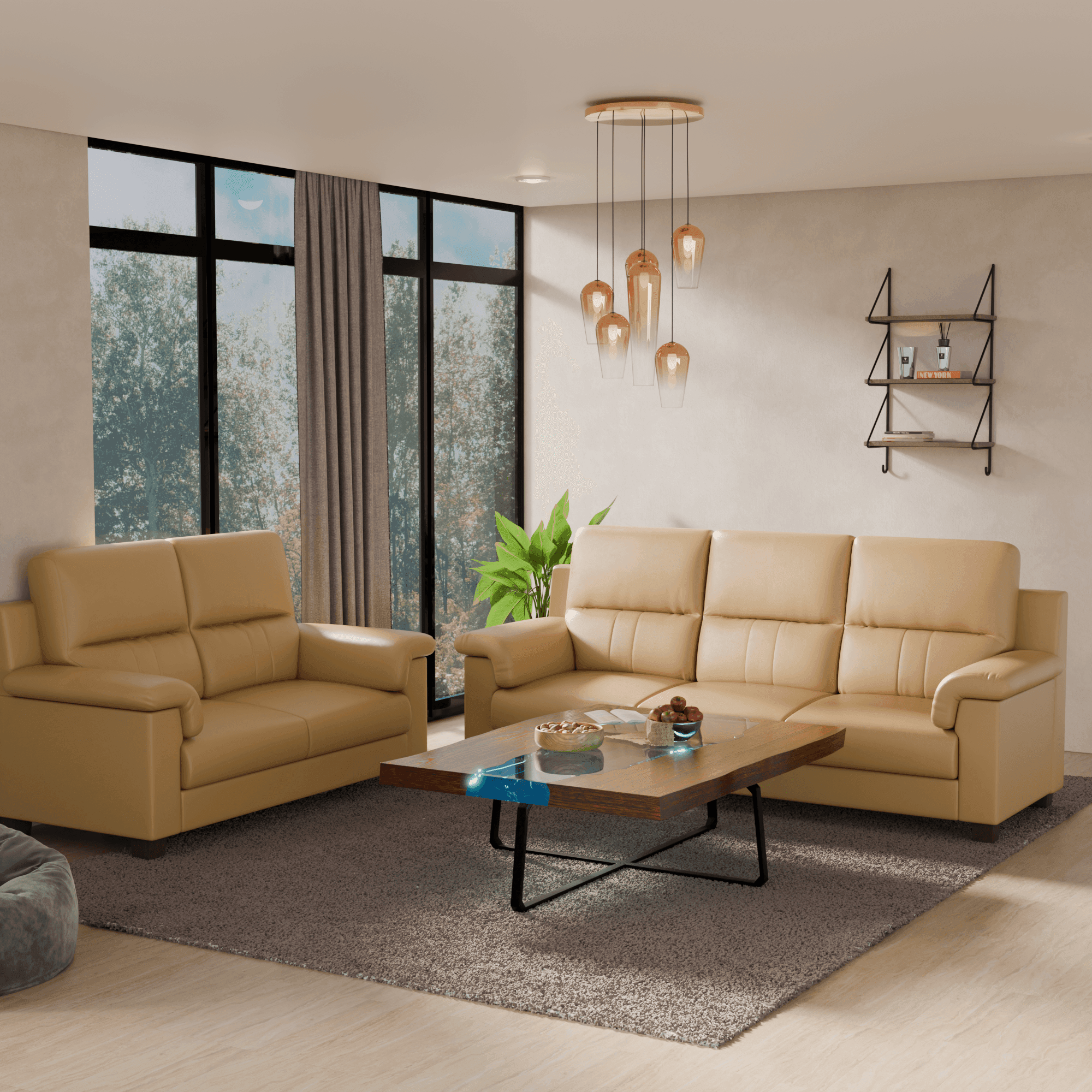 Krandell Genuine Leather Sofa - Premium Full Grain Leather Couch for Living Room, Home Theater & Office - Comfortable Modern Sectional Sofa with Sturdy Wood Frame