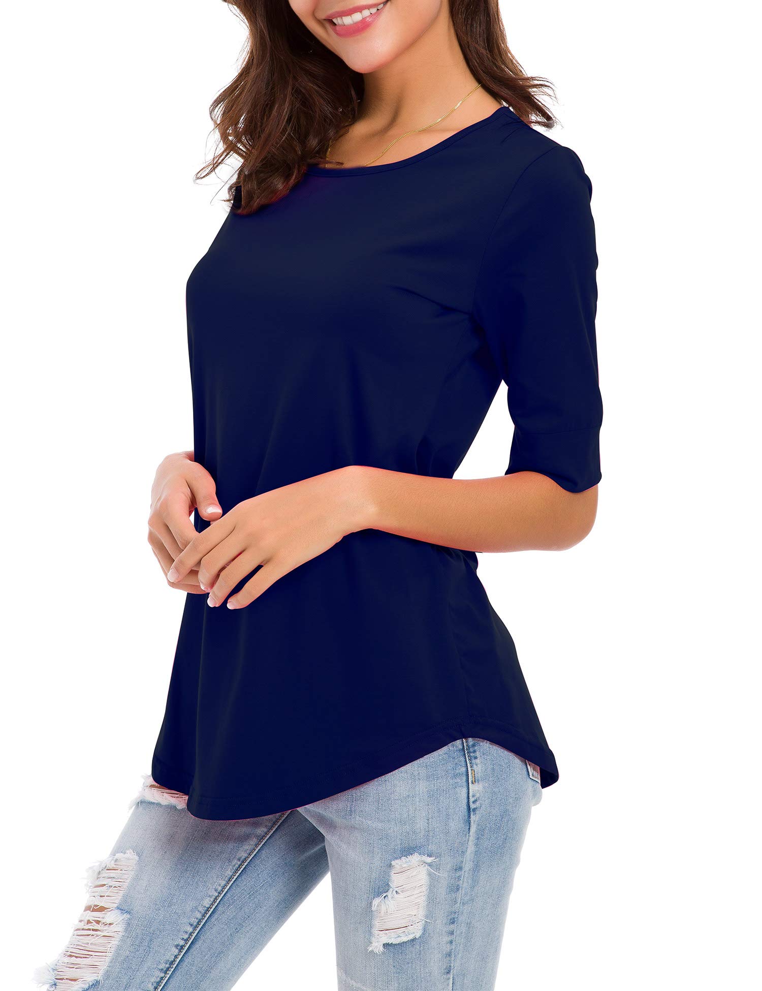 Women's Elbow Length Sleeve Cotton Blouses - Summer Casual Tunic Tee Shirts for Women - Perfect for Office, Beach & Everyday Wear