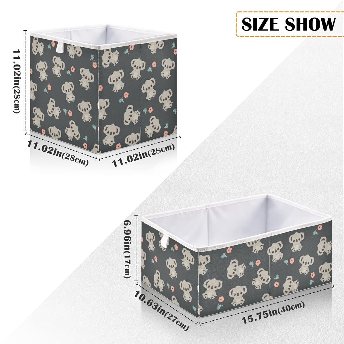 Koala Cube Storage Bin - Collapsible Waterproof Toy Basket for Kids Nursery, Closet, Playroom & Office Organizer (15.75x10.63x6.96 Inches) | Perfect for Toy Storage, Book Organization & Shelf Decor