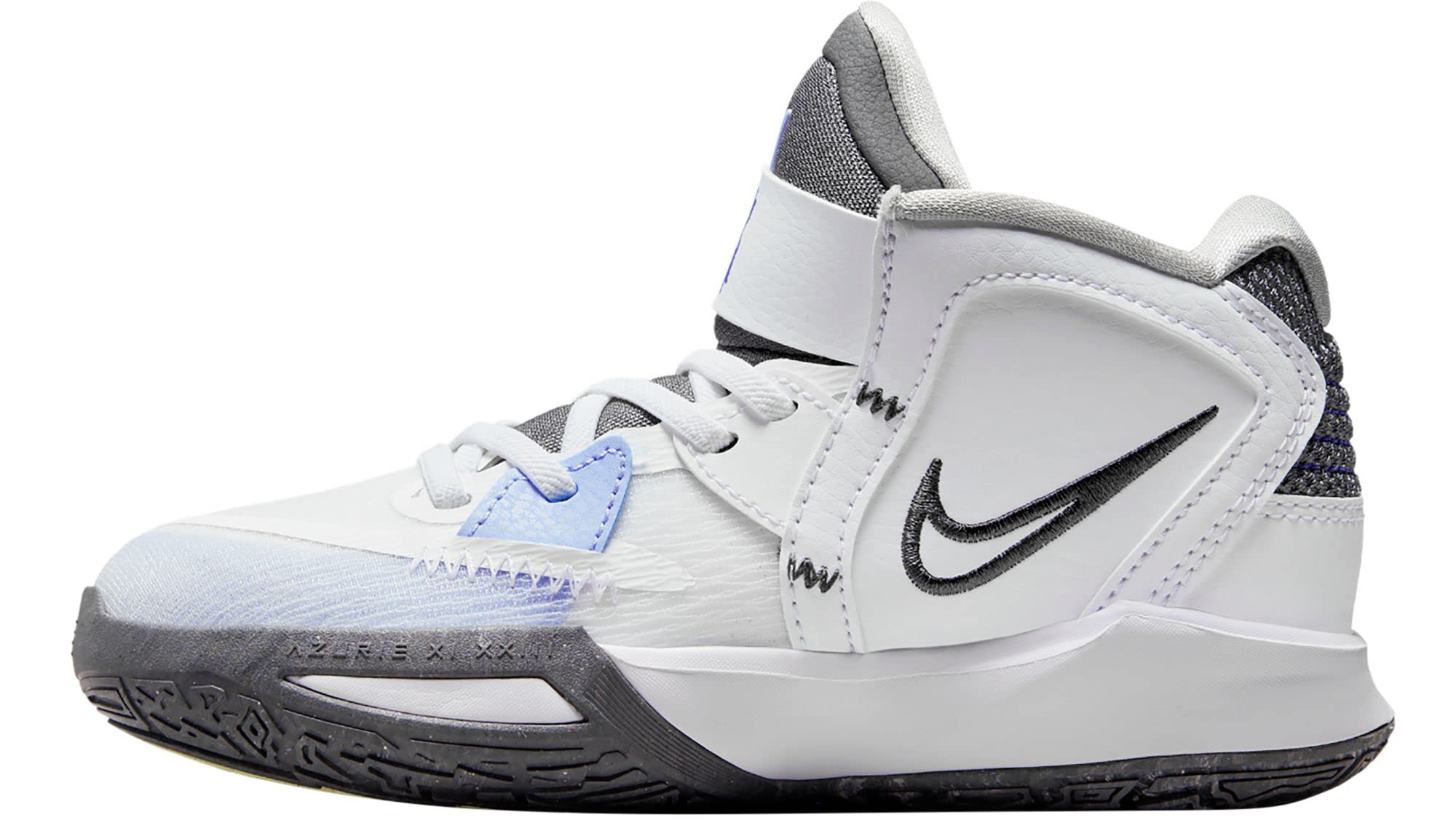 Nike Kyrie 8 Basketball Shoes for Kids - White/Iron Grey/Light Marine (DD0332 102) - Size 2.5 - Perfect for School, Training & Court Play