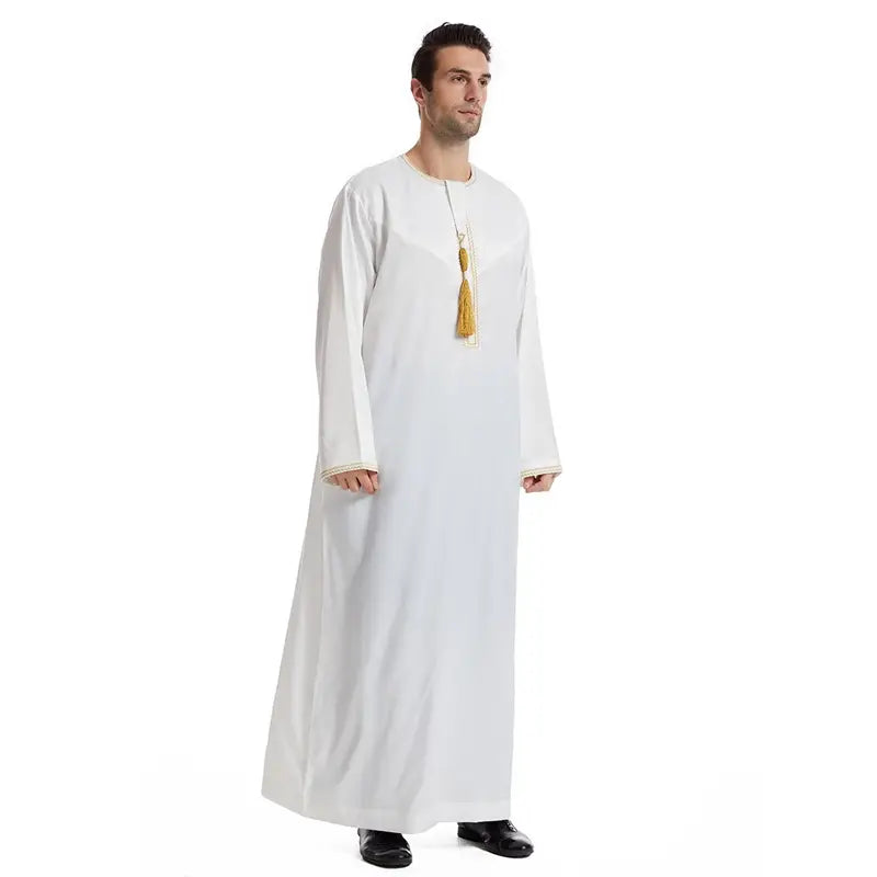 Premium Middle Eastern Arab Men's Thobe Thawb Caftan with Elegant Tassels - Perfect for Eid, Weddings & Special Occasions