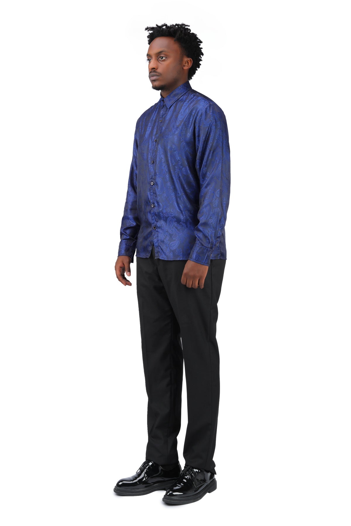 Slim Fit Embroidered Navy Paisley Shirt for Men - Stylish Casual Button Down Shirt for Office, Party & Date Night Outfits