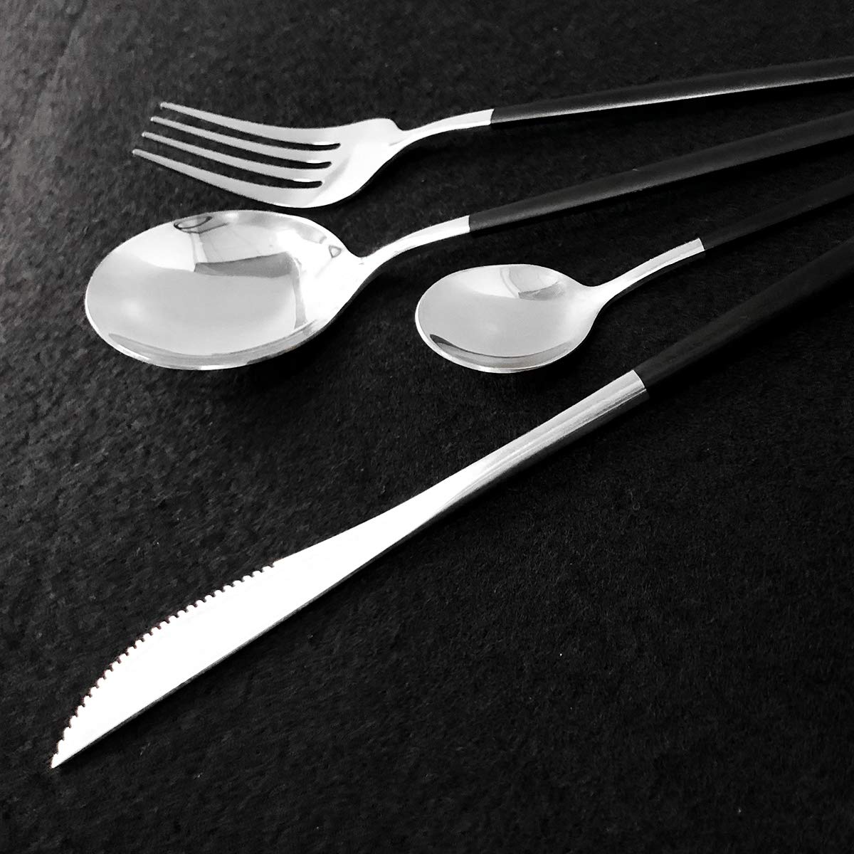 Premium 24-Piece Stainless Steel Flatware Set for 6 - 18/10 Mirror Finish Silverware Cutlery Set with Black Handles | Dishwasher Safe for Home, Restaurant & Outdoor Dining | Elegant Tableware for Dinner Parties, Weddings & Daily Use