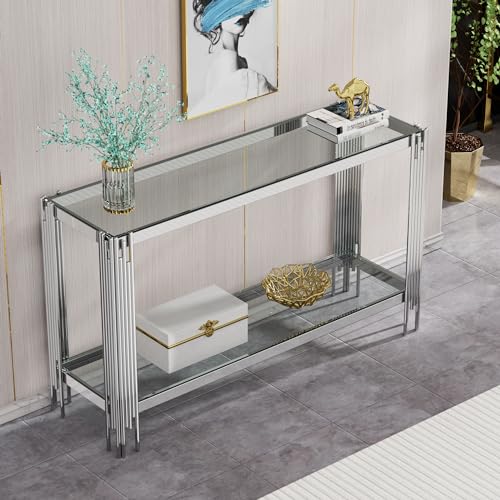 Silver Console Table (Clear Glass Top)
