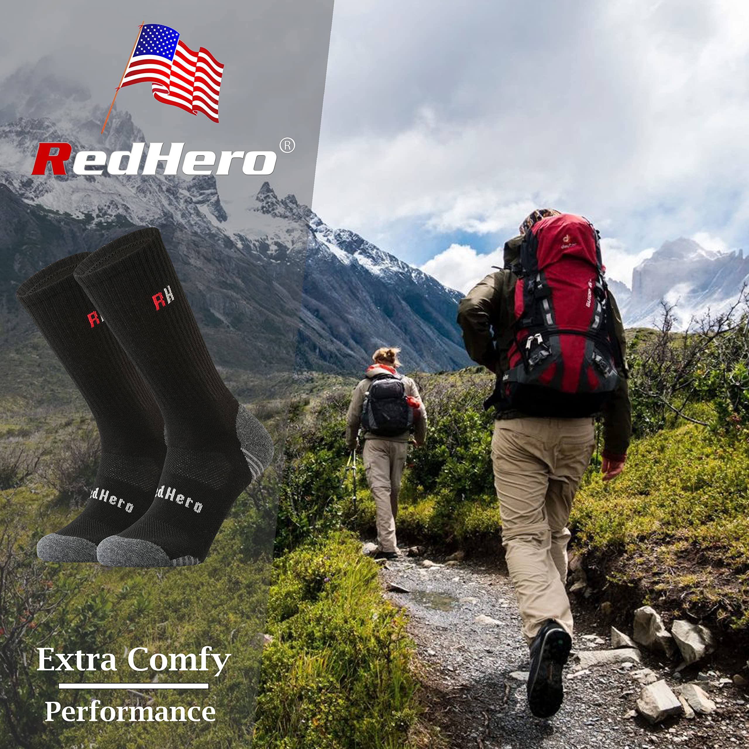 Premium Men's Merino Wool Hiking Socks - Thermal Cushion Crew Socks for Outdoor Trekking & Adventure - Moisture Wicking, Odor Resistant, Soft & Cozy - Ideal for Hiking, Camping & Winter Sports
