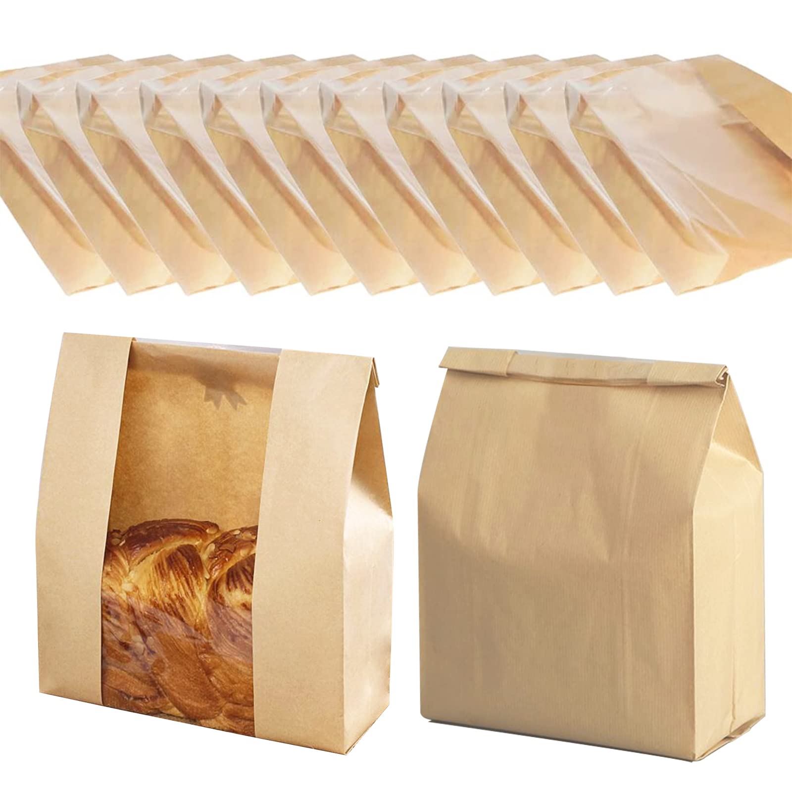 50pcs Large Window Bread Bags for Homemade Sourdough Loaf & Cookies | Eco-Friendly Paper Bakery Bags for Bread Storage & Food Packaging | Perfect for Home Bakers, Farmers Markets & Gift Giving