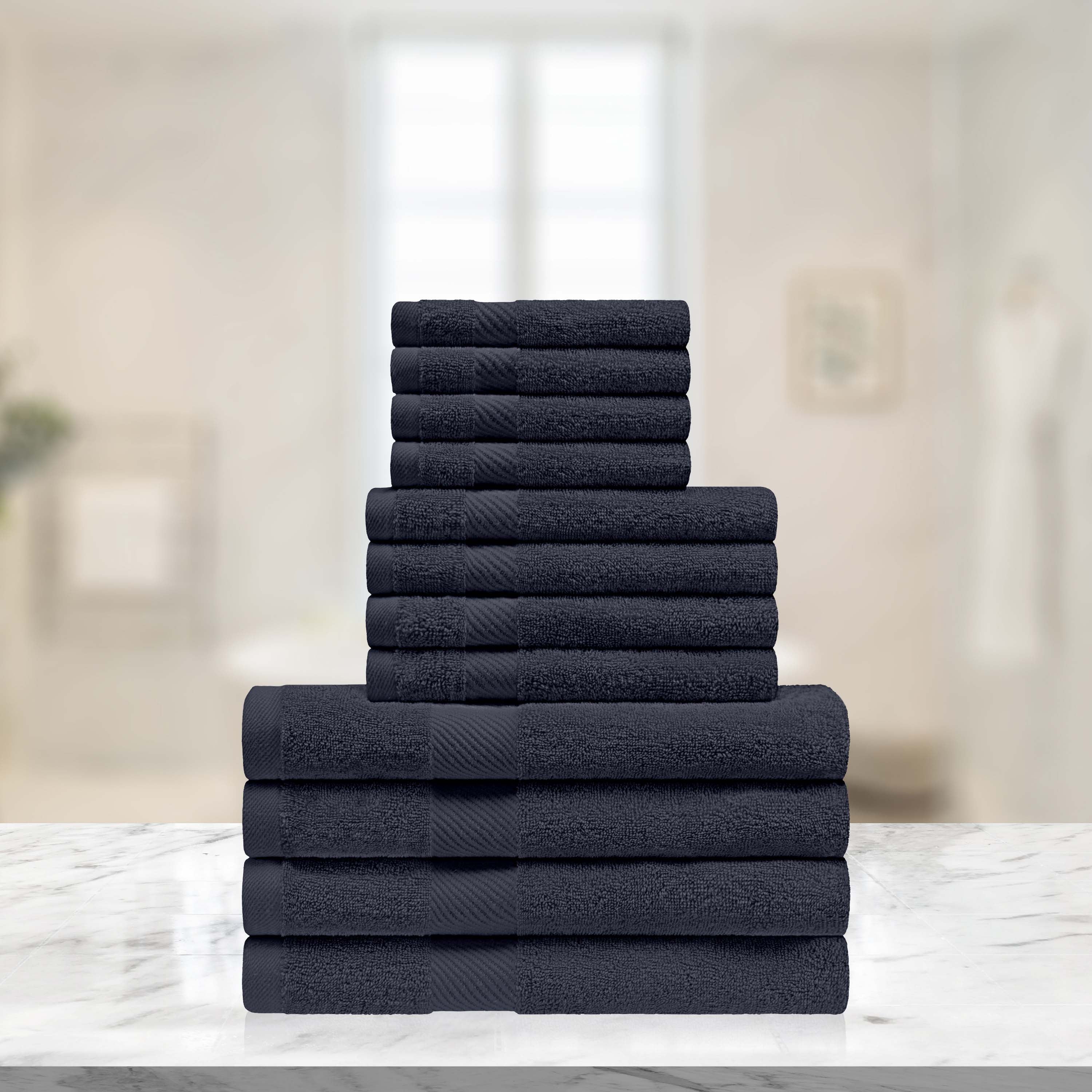 Premium 12-Piece Egyptian Cotton Towel Set - Ultra Soft & Absorbent Bath Towels, Hand Towels & Washcloths - Luxury Spa & Bathroom Essentials for Home & Hotel Use