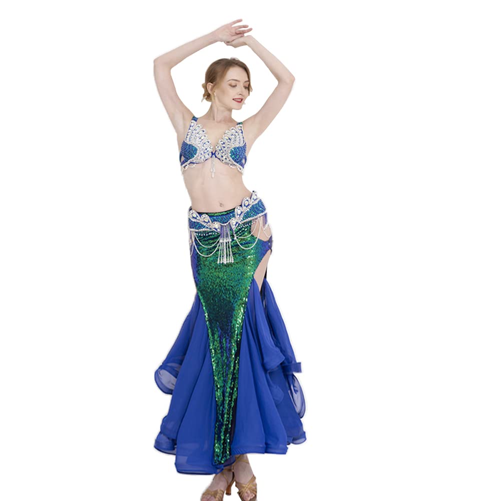 Royal Smeela Women's Belly Dance Costume Set - Sequin Bra, Belt & Skirt for Bellydancing, Carnival & Performance | Professional Dancewear for Stage Shows & Festivals