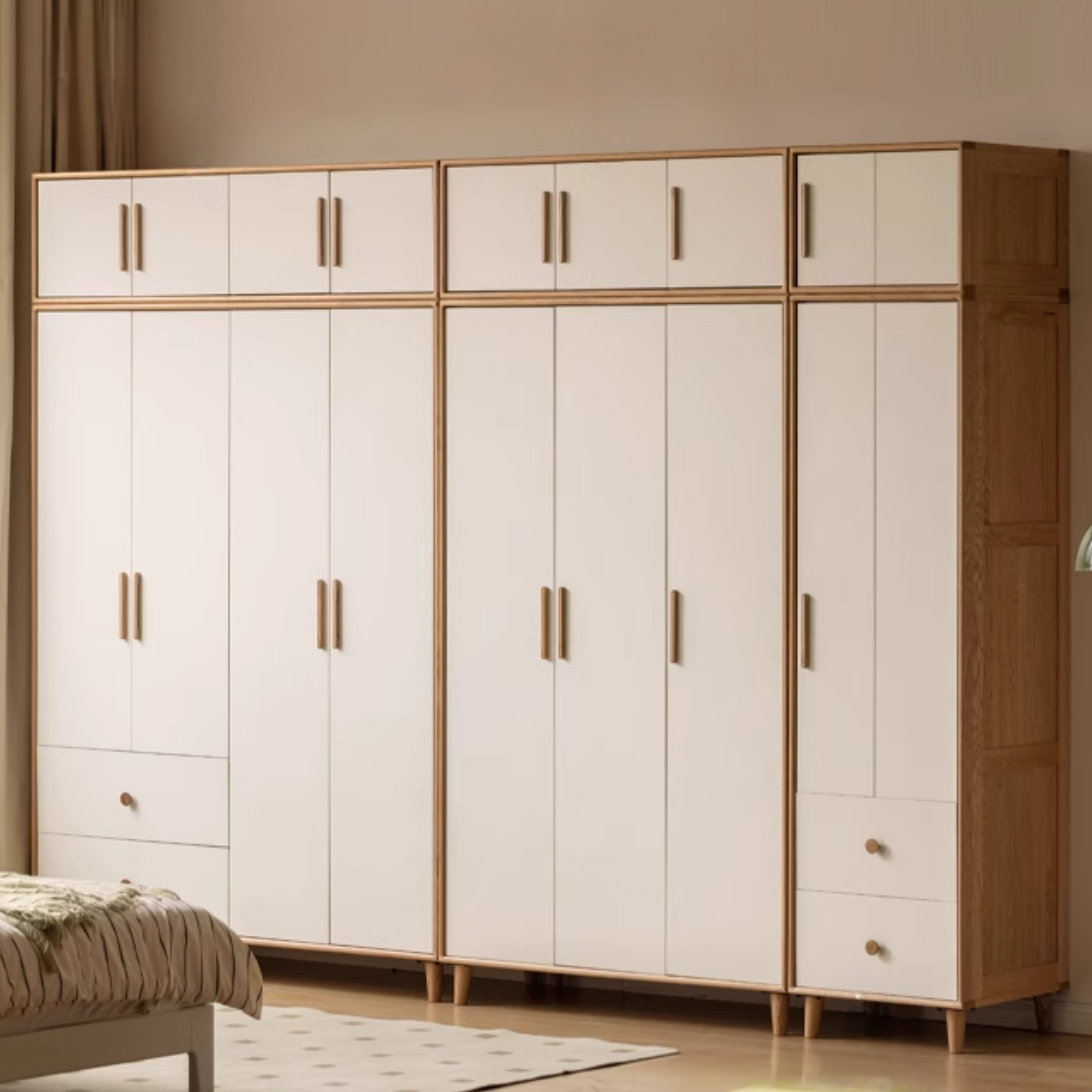 Stylish Oak & Poplar Solid Wood Modern Wardrobe - Spacious Storage for Bedroom, Closet Organization & Home Decor