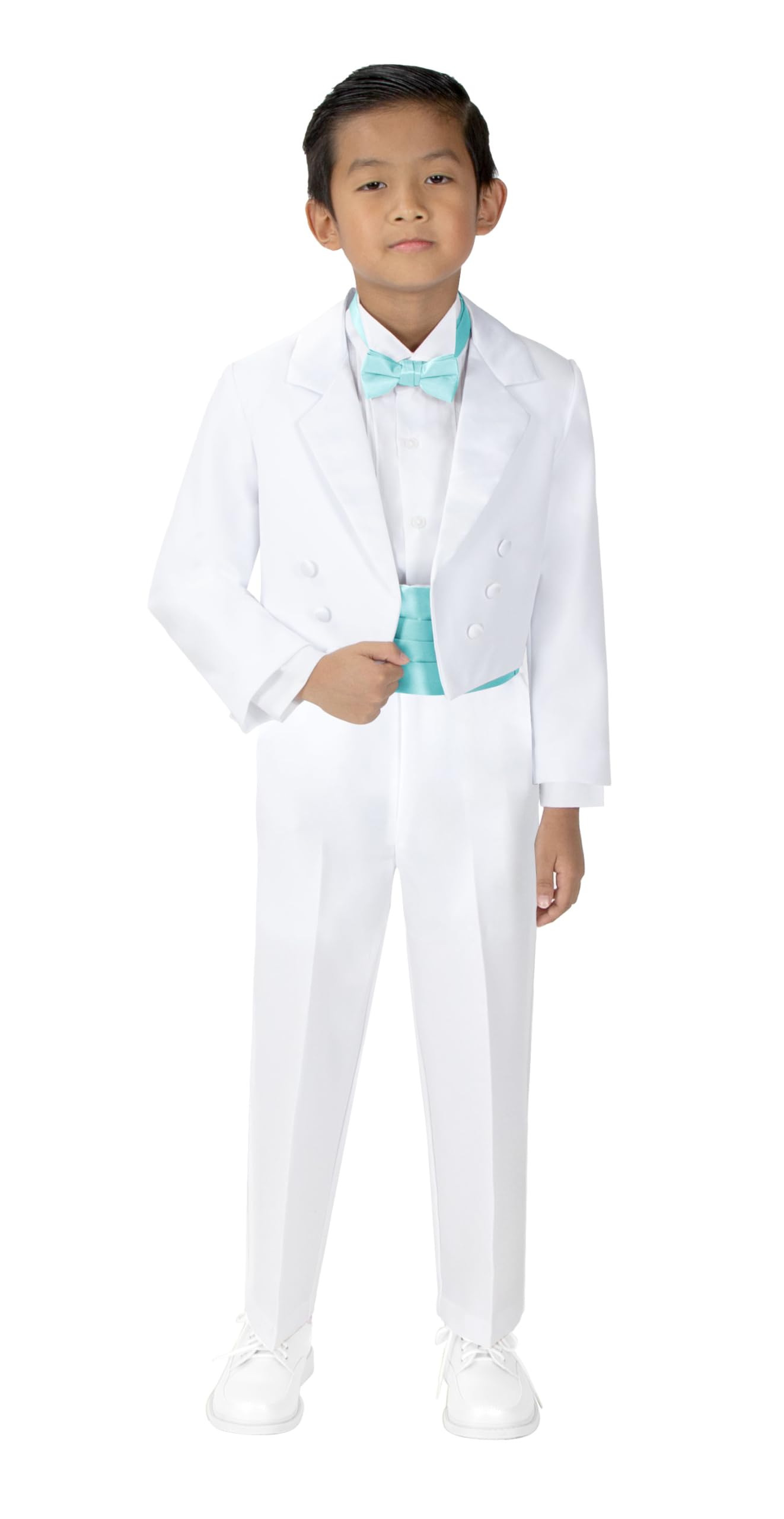 Spring Notion Boys' White Classic Tuxedo with Tail - Formal Suit for Weddings, Prom & Special Occasions