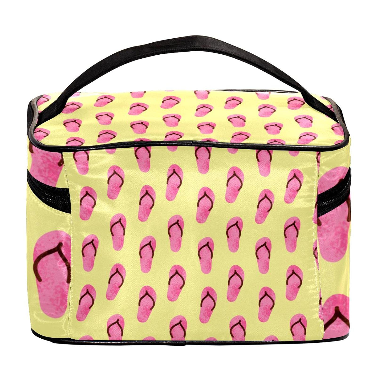 Stylish Summer Flip Flop Pattern Large Cosmetic Bag - Waterproof Travel Makeup Organizer with Zipper for Women & Girls | Perfect for Beach Vacation, Gym, and Daily Essentials Storage