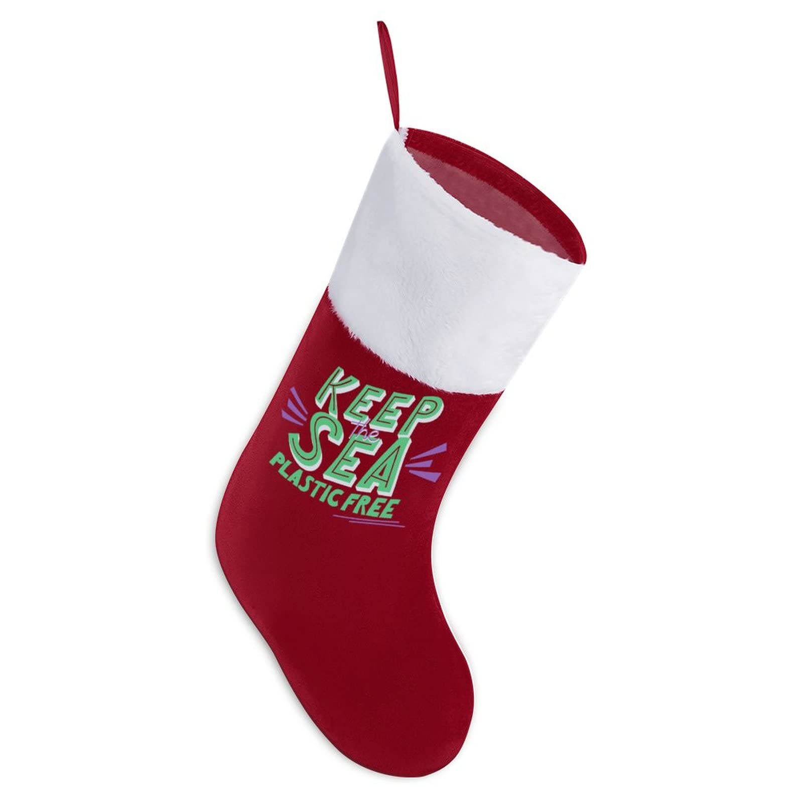 Personalized Red Christmas Stockings - Eco-Friendly Keep The Sea Plastic Free - Fireplace & Tree Hanging Decor - Holiday Gift for Family - Perfect for Christmas Morning & Stocking Stuffers