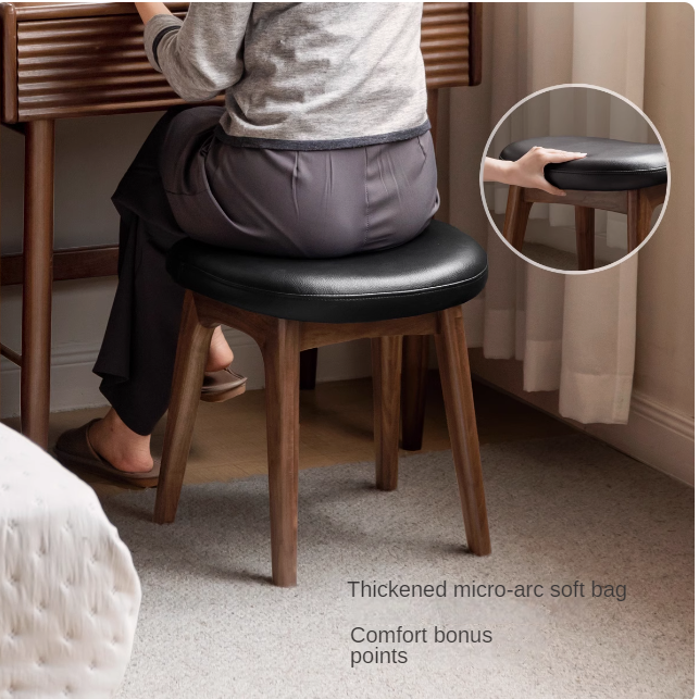 Solid Oak & Black Walnut Wood Makeup Stool - Durable Beauty Vanity Seat with Cushion for Bedroom, Dressing Room & Salon Use