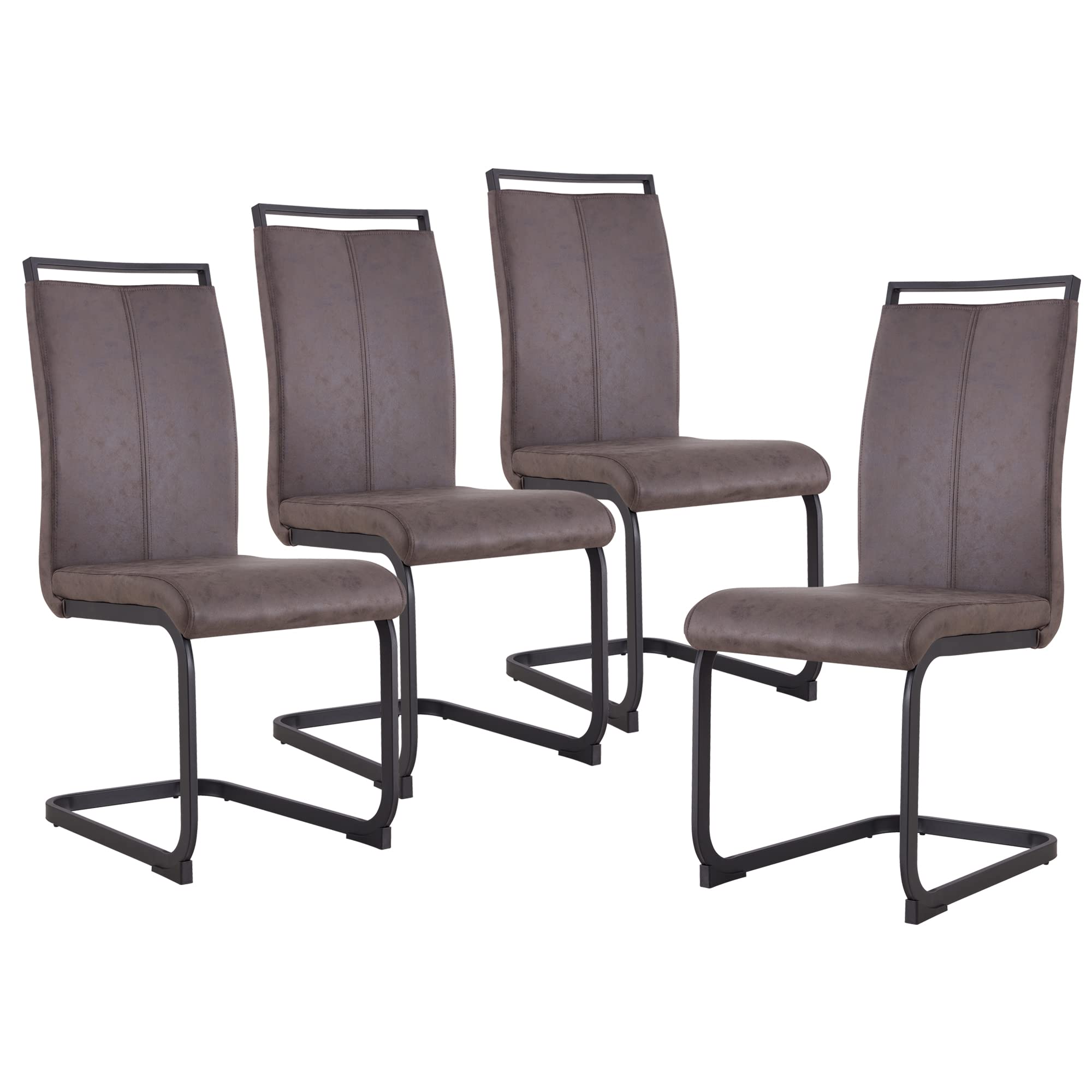 Modern Metal Dining Chairs Set of 4 - High Back Faux Leather Padded Seats with Sturdy Chrome Legs - Perfect for Kitchen, Dining Room & Restaurant Use