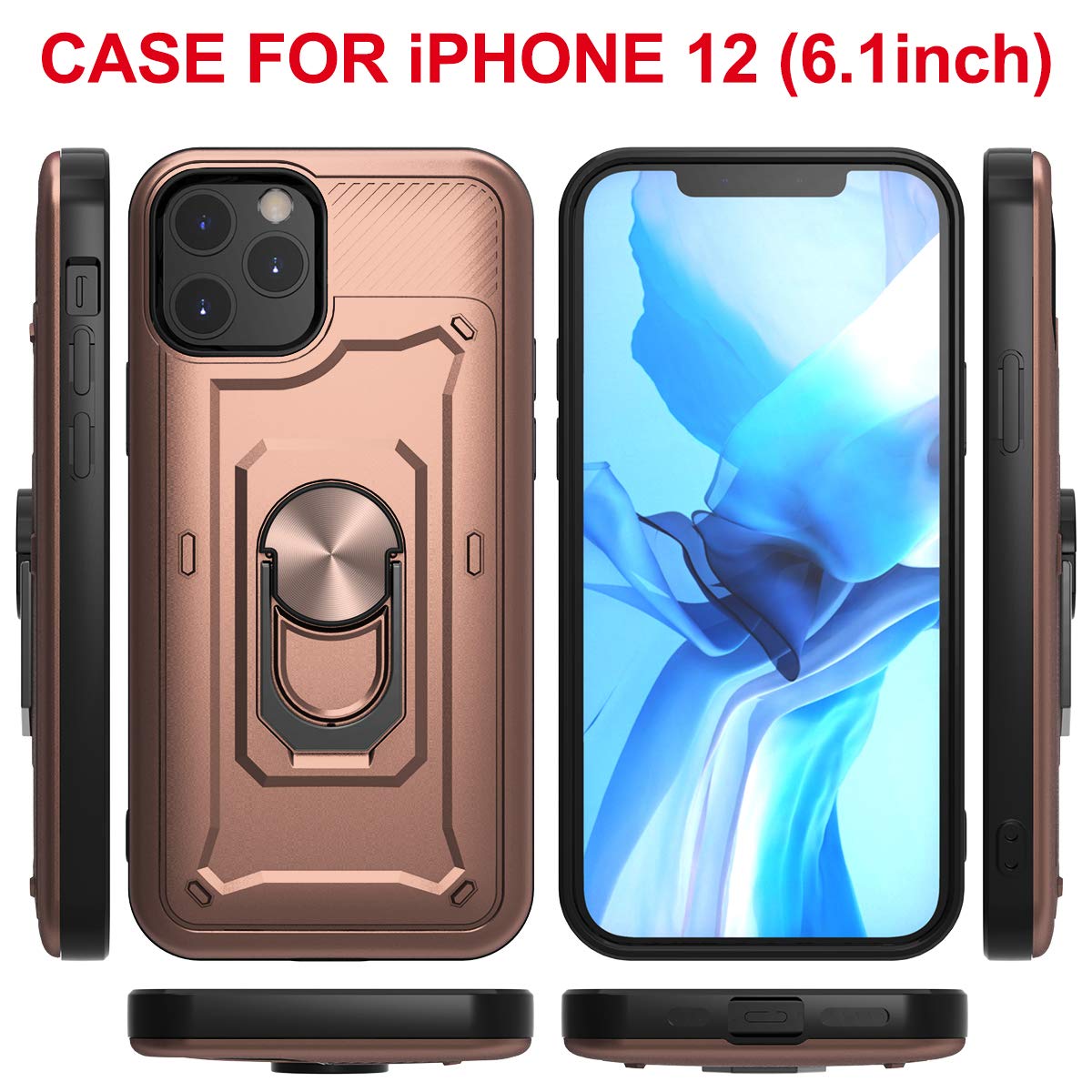 Premium Shockproof iPhone 12/12 Pro Case (2020 Model) with HD Screen Protector - 2-in-1 Armor Dual Layer Protection & 360° Rotating Metal Ring Stand - Perfect for Work, Travel, and Everyday Use