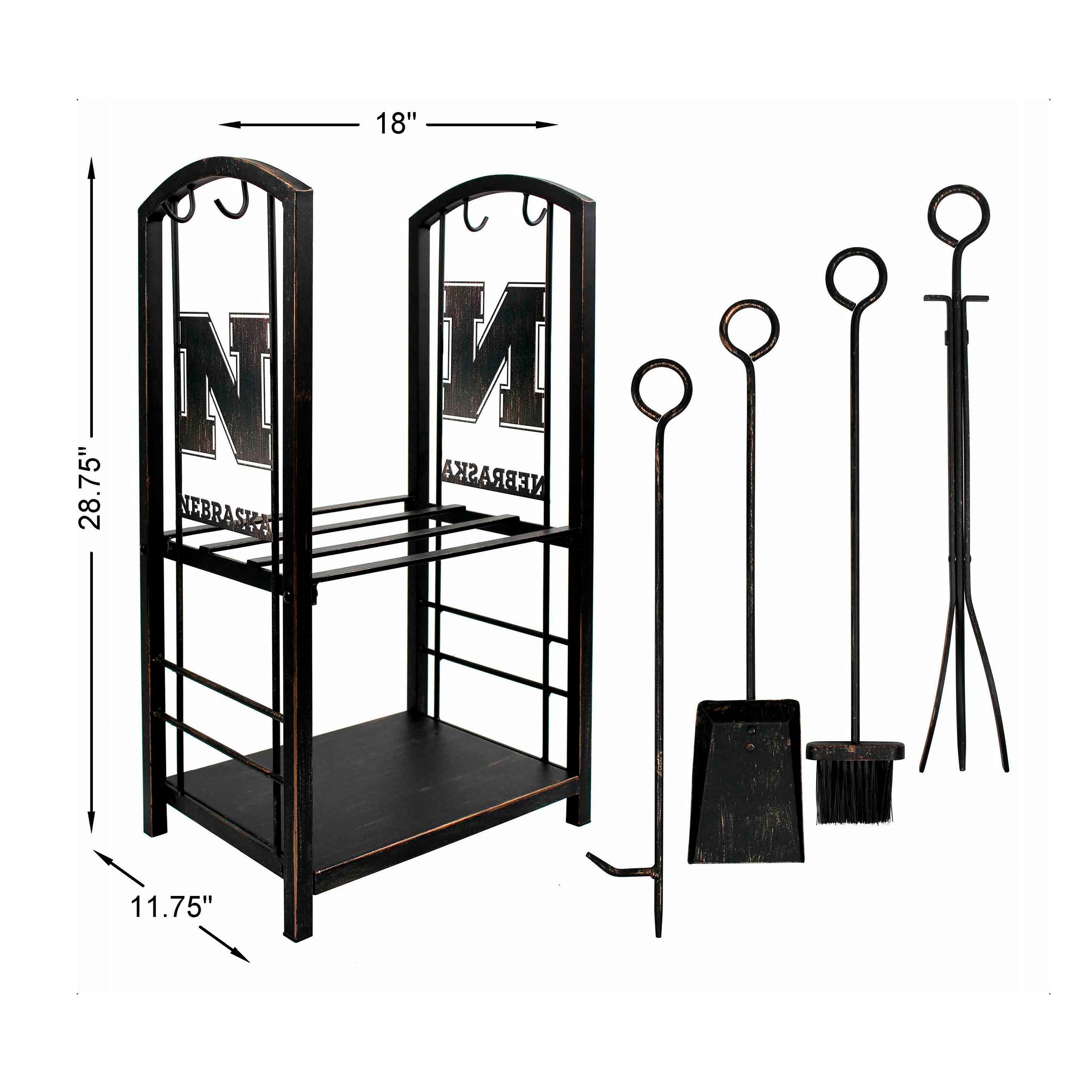 Officially Licensed NCAA Fireplace Wood Holder & Tool Set - Heavy Duty Log Rack with Stand for Firewood Storage - Perfect for Indoor & Outdoor Fire Pits, Fireplaces, and Camping