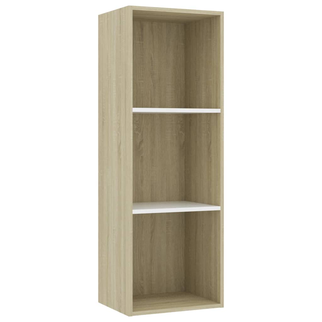 3-Tier Book Cabinet - White & Sonoma Oak Engineered Wood Bookshelf for Home, Living Room, Bedroom & Office | Space-Saving Storage Organizer for Books, Decor & Essentials (44.9