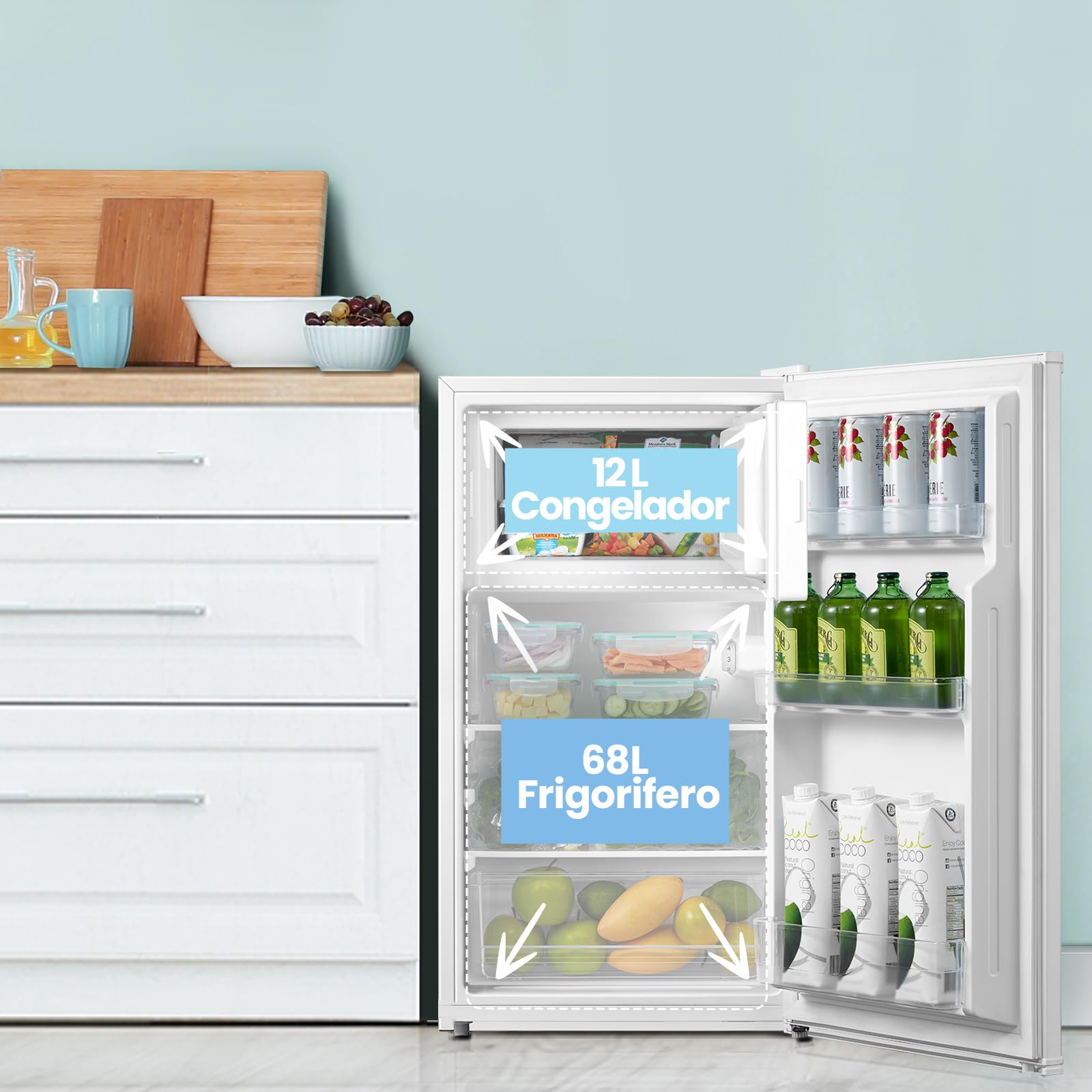 COMFEE' RCD115WH2 80L Compact Refrigerator with Freezer - Single Door Mini Fridge for Home, Office, Dorm - Adjustable Temperature, Quiet Operation, LED Light, White - Perfect for Small Spaces & Beverage Storage