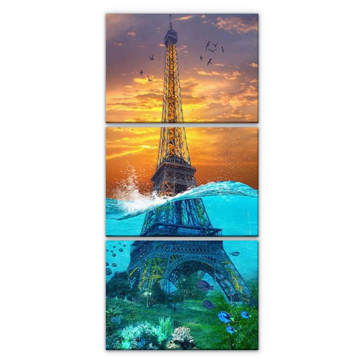 XEPPO 3-Panel Wall Art Canvas Print - Surreal Eiffel Tower Oil Painting, Modern Abstract Poster for Living Room & Bedroom Decor - Stretched & Framed Ready to Hang - Perfect for Home, Office & Gift Giving