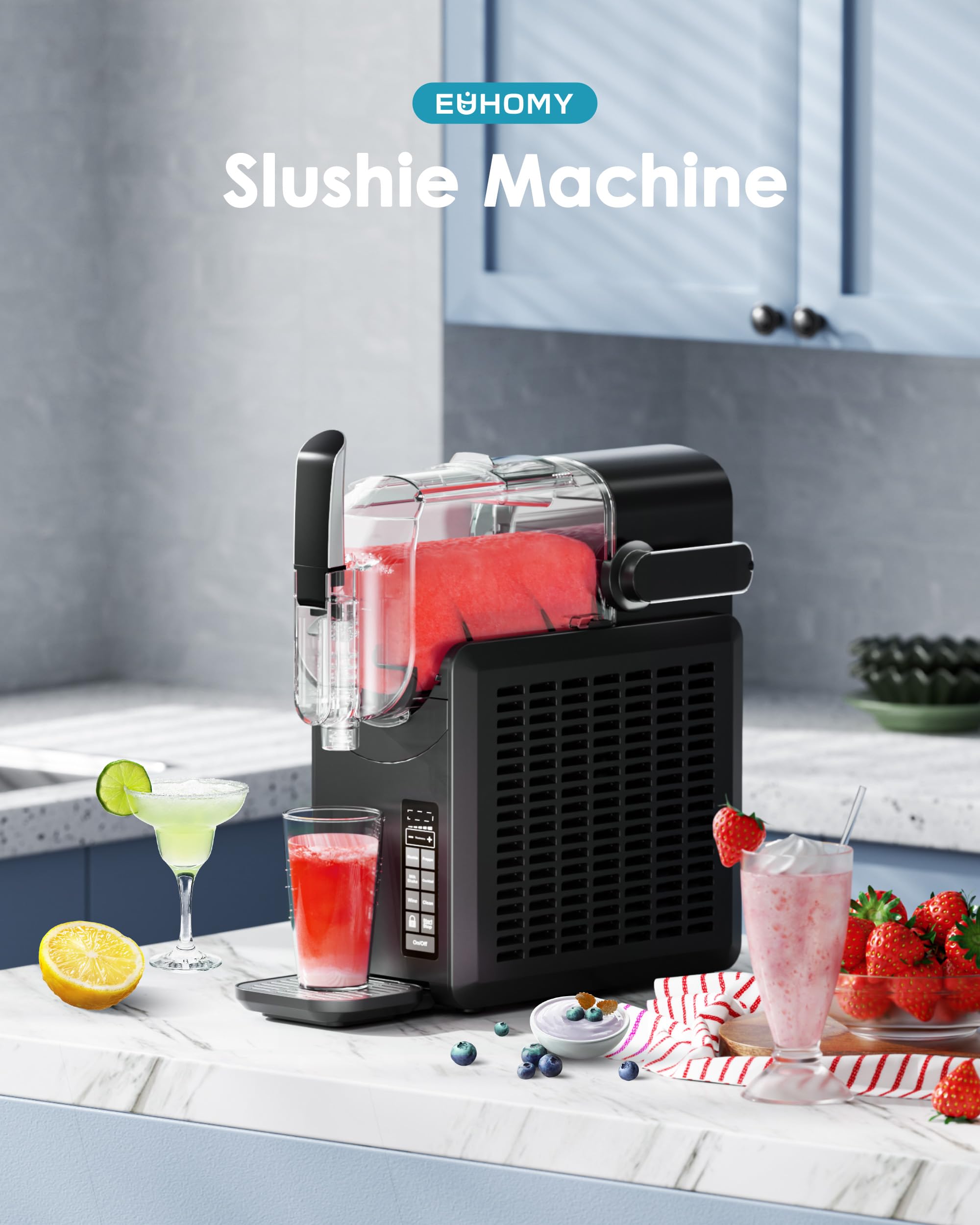 EUHOMY 86oz Slushie Machine - No Ice Needed Frozen Drink Maker for Home & Commercial Use, Self-Cleaning with 5 Preset Programs - Perfect for Margaritas, Frappés, Milkshakes at Parties, Bars & Restaurants