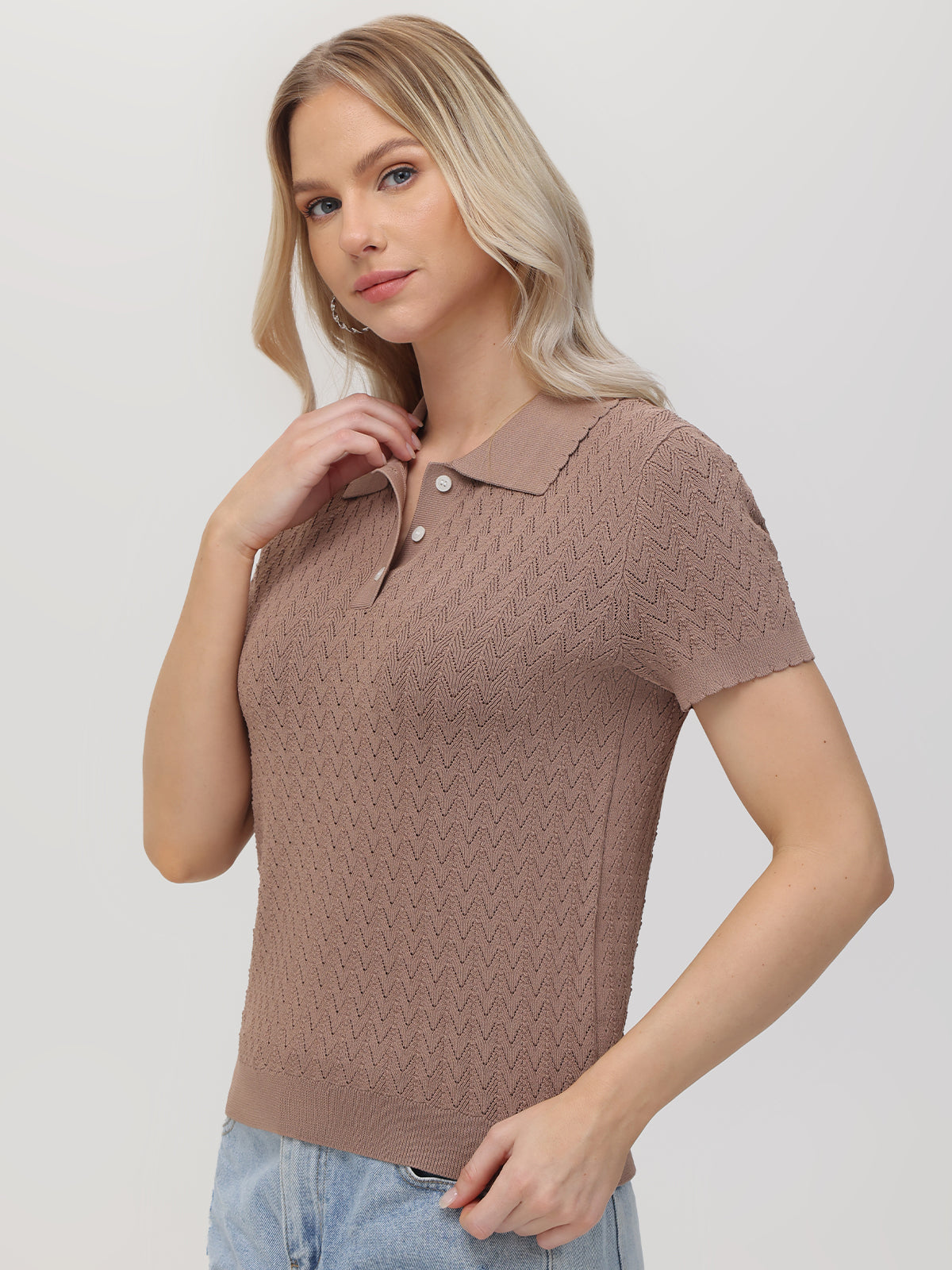 Jolene Women's Pointelle Polo Sweater - Soft Knit Pullover for Casual & Office Wear | Perfect for Layering in Fall & Winter