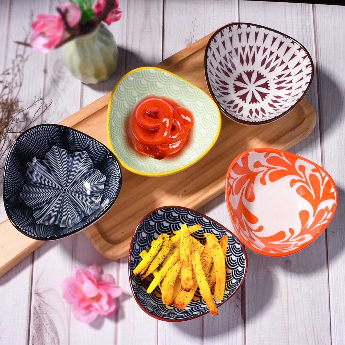 Premium Ceramic Soy Sauce Dishes Set of 5 - Japanese Style Dipping Bowls for Sushi, Dumplings & Asian Cuisine - Perfect for Restaurants, Home Dining & Gift Giving