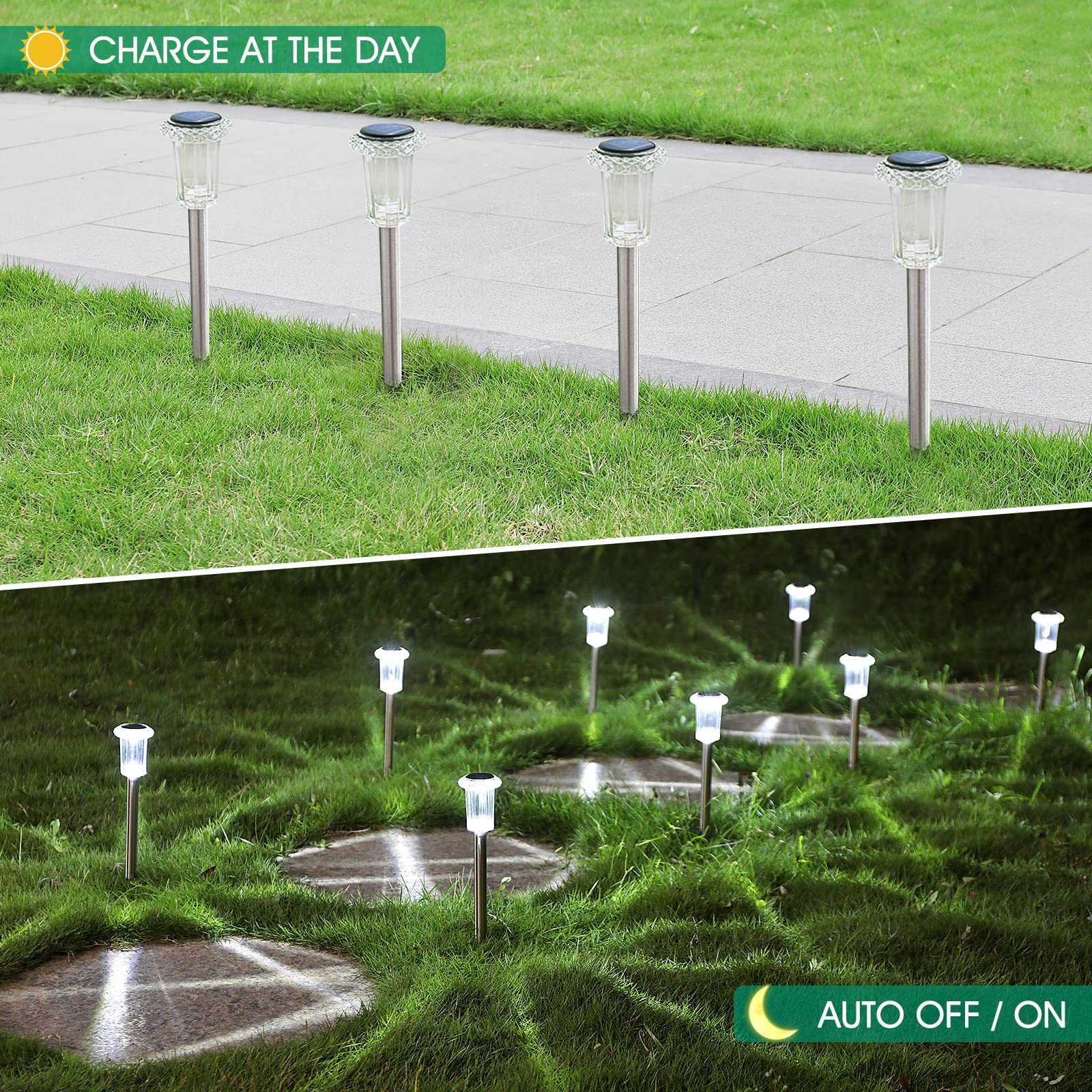 15 Pack Solar Lights Outdoor Waterproof Stainless Steel - Solar Powered Garden Pathway Lights for Yard, Walkway, Driveway, Lawn & Patio Decor | Cool White LED Landscape Lighting for Night Safety & Ambience