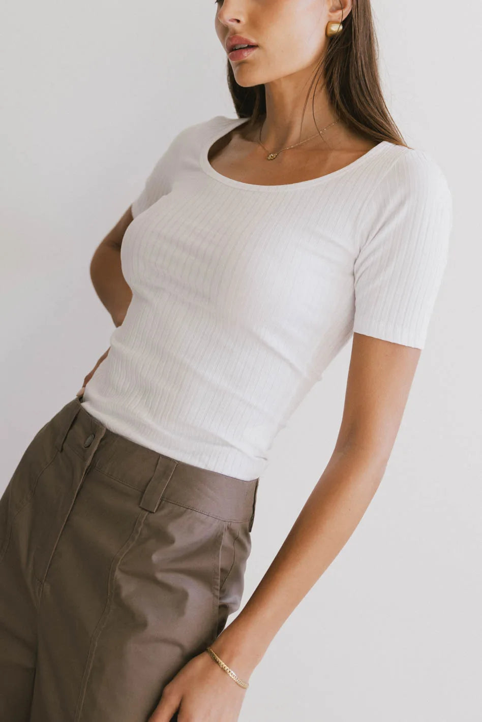 Frank and Oak Ribbed Top for Women - Soft Stretch Casual T-Shirt - Perfect for Layering, Everyday Wear & Outfits