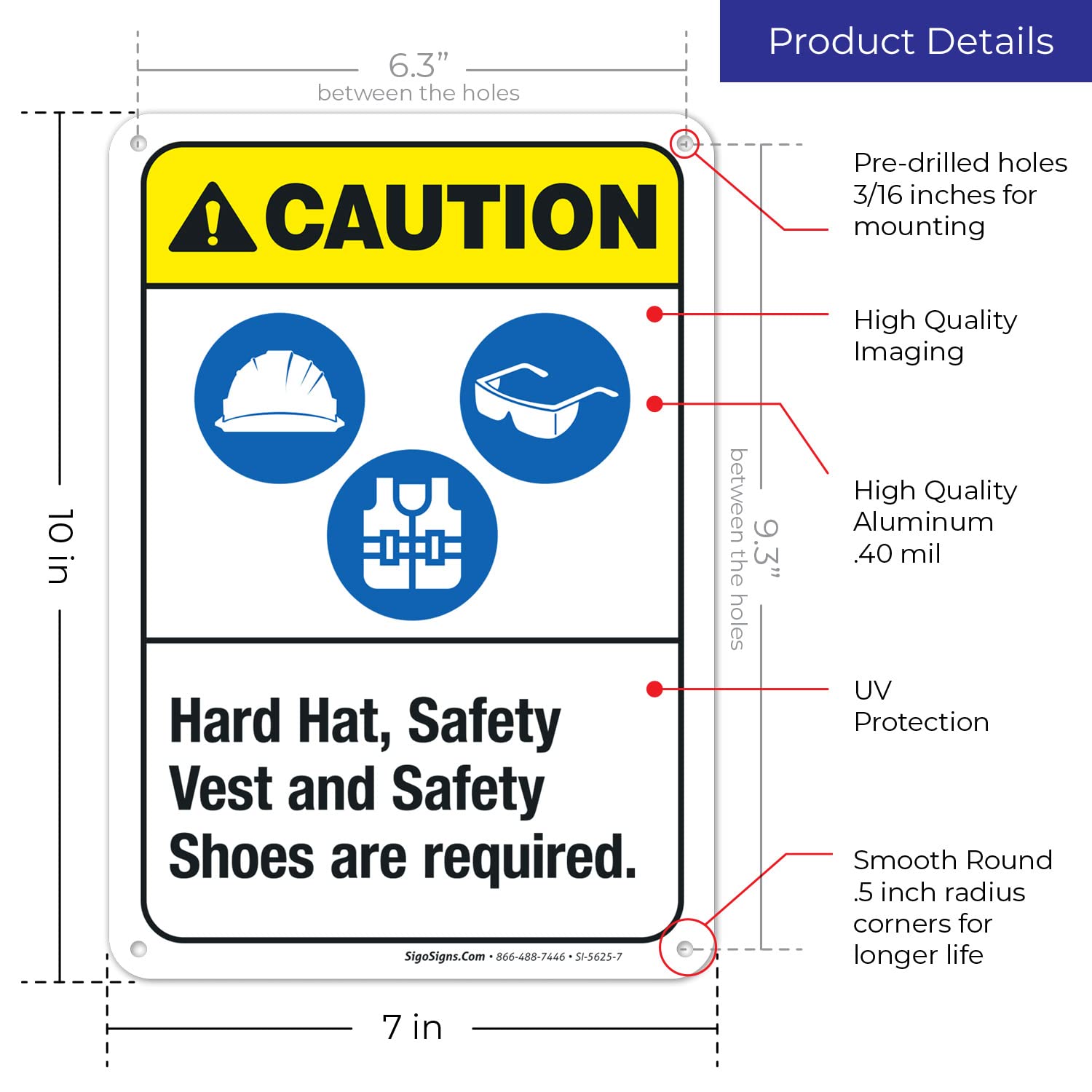 ANSI Compliant Hard Hat Safety Vest & Shoes Required Sign - 10x7 Inches, Rust-Free .040 Aluminum, Fade Resistant for Indoor/Outdoor Use - Made in USA | Perfect for Construction Sites, Warehouses & Industrial Safety Zones