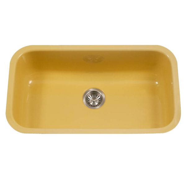 Hamat CER 3118S LE Enamel Steel Undermount Large Single Bowl Kitchen Sink in Lemon Yellow - Durable Stainless Steel Farmhouse Sink for Modern Kitchens, Perfect for Cooking, Washing Dishes & Food Prep