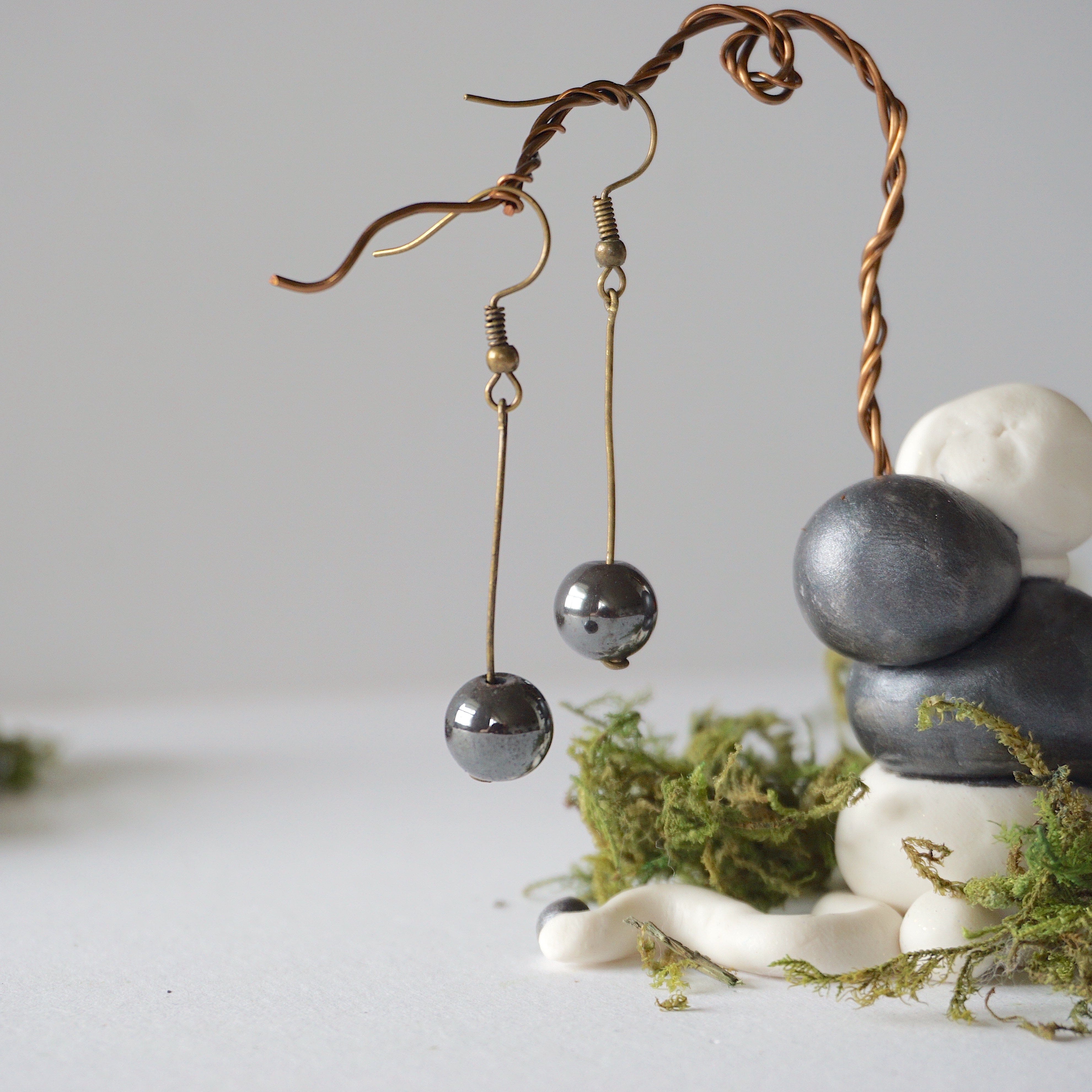 Stylish Hematite Bead Drop Earrings in Antique Bronze - Perfect for Casual Wear, Office & Evening Outfits
