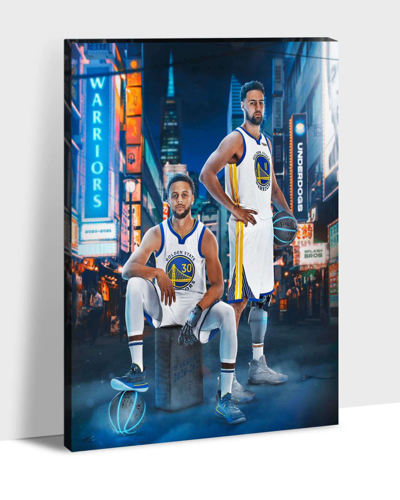 Stephen Curry Framed Poster - Golden State Warriors Basketball Wall Art, Steph Curry Canvas Print for Fans, Splash Brothers Decor, Superstar Painting (28x40 Inches) - Perfect for Bedroom, Man Cave, or Sports Themed Room Decor