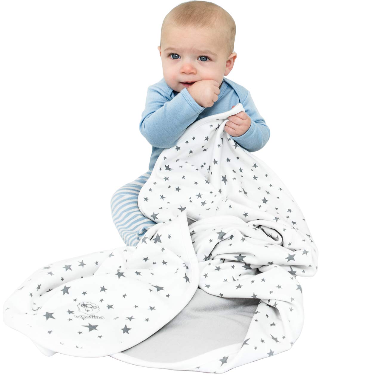 Woolino 4 Season Baby Blanket - Ultra Soft Merino Wool Stroller Blanket, Machine Washable, 40” x 31.5” - Perfect for Nursery, Car Seat & Outdoor Adventures (Stars Design)