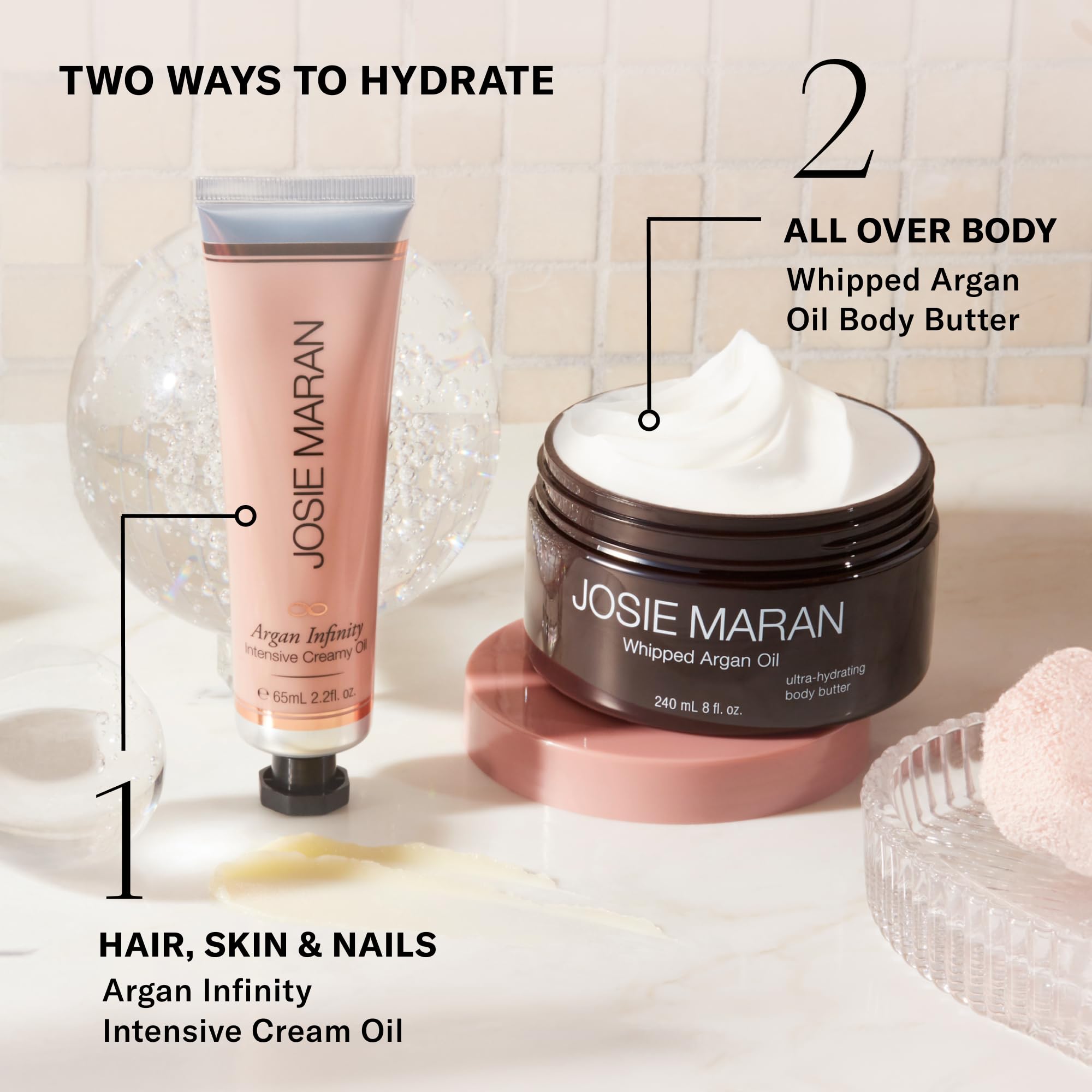 Josie Maran 4-Piece Whipped Argan Oil Body Butter Set - Firming Skin Cream with Shea Butter, Avocado Oil & Fatty Acids - Cruelty-Free & Vegan Moisturizer (4 oz Each) - Perfect for Dry Skin Care & Body Hydration