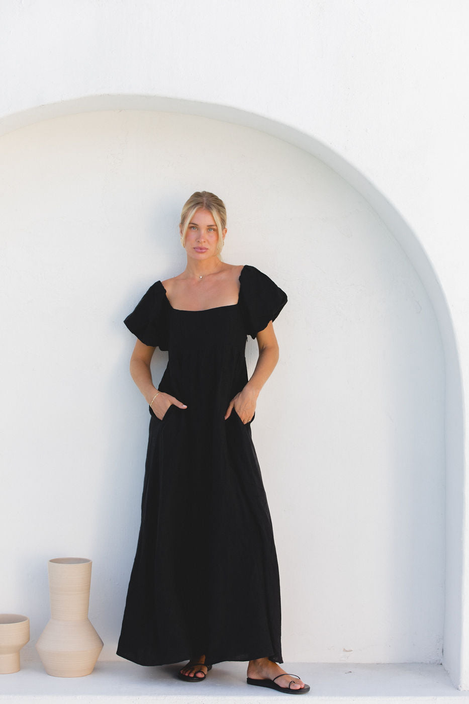 French Riviera Linen Dress for Women - Breathable Summer Beach Dress, Casual Boho Maxi Dress with Pockets | Perfect for Beach Vacations, Resort Wear & Summer Outings