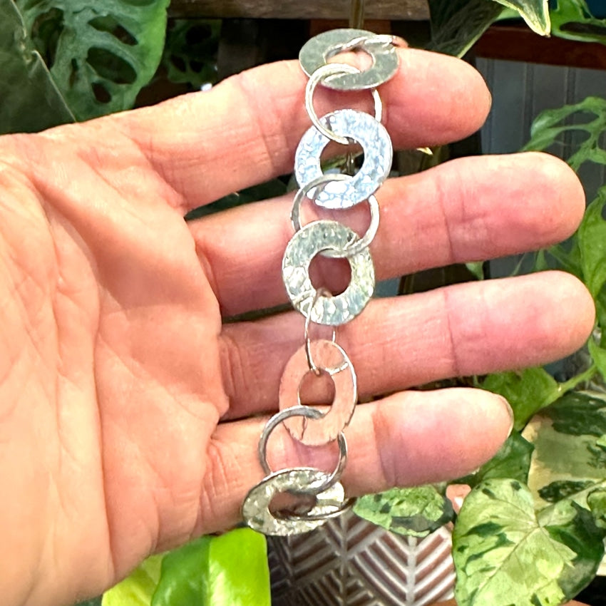 Handmade Sterling Silver Hammered Round Link Bracelet for Women - Perfect for Everyday Wear, Gifts & Special Occasions