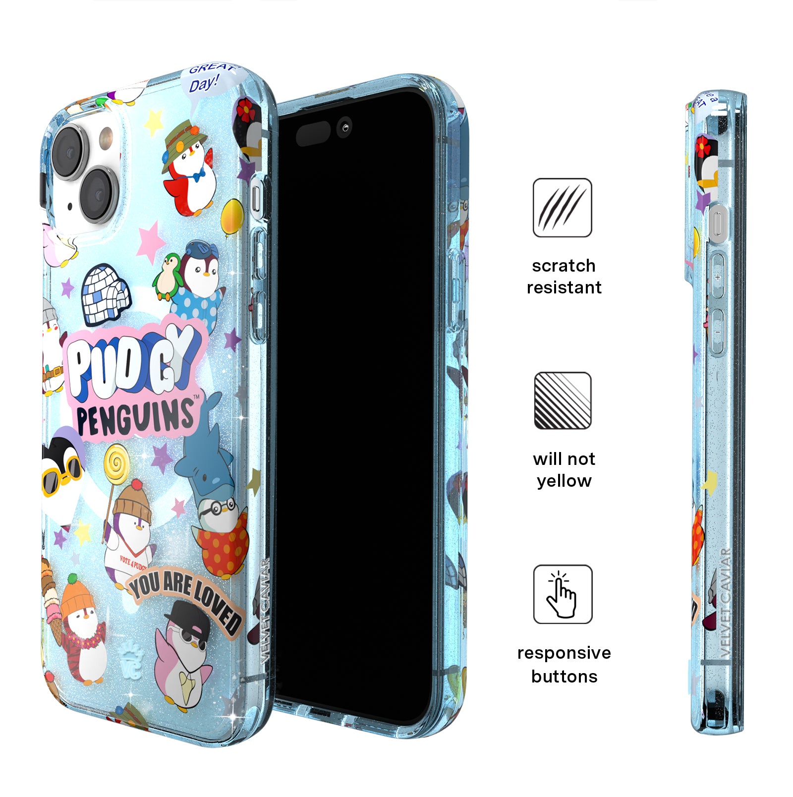 Pudgy Penguins Glitter iPhone Case - Cute Iceberg Design, Shockproof & Scratch Resistant Cover for iPhone 13/14/15 Pro Max - Perfect for Everyday Use, Travel & Gifts