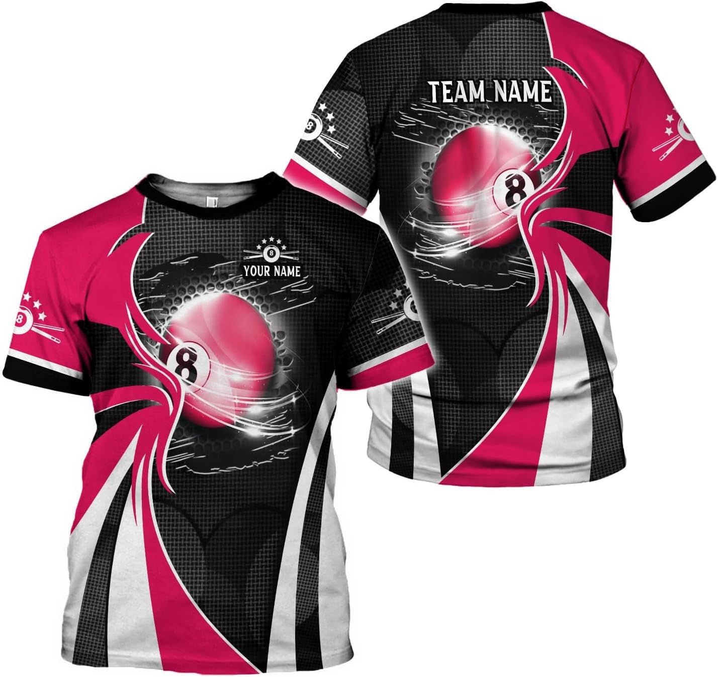Custom Billiards Shirts for Women & Men - Personalized 8 Ball T-Shirts for Pool Teams & Players - Perfect for Tournaments, Leagues and Casual Play