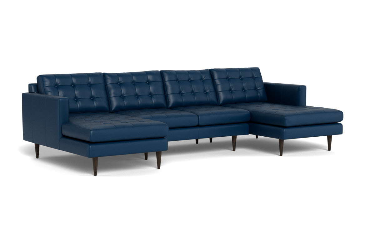 Wallace 126 Genuine Leather Double Chaise U-Shaped Sectional Sofa - Modern Living Room Furniture for Home Theater & Family Gatherings