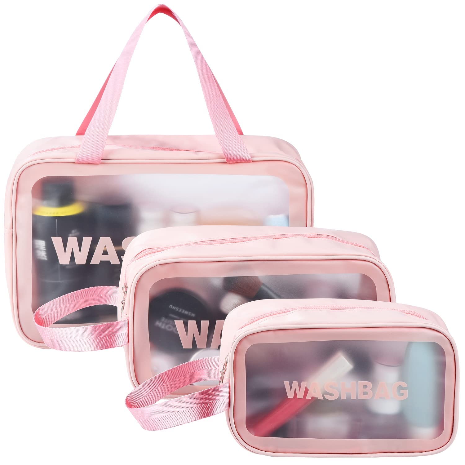 Transparent Multipurpose Travel Makeup Pouch Set - 3-Piece Waterproof Toiletry & Cosmetic Organizer Bags for Women & Girls (Multicolor) - Perfect for Air Travel, Gym, Beach & Daily Essentials Storage