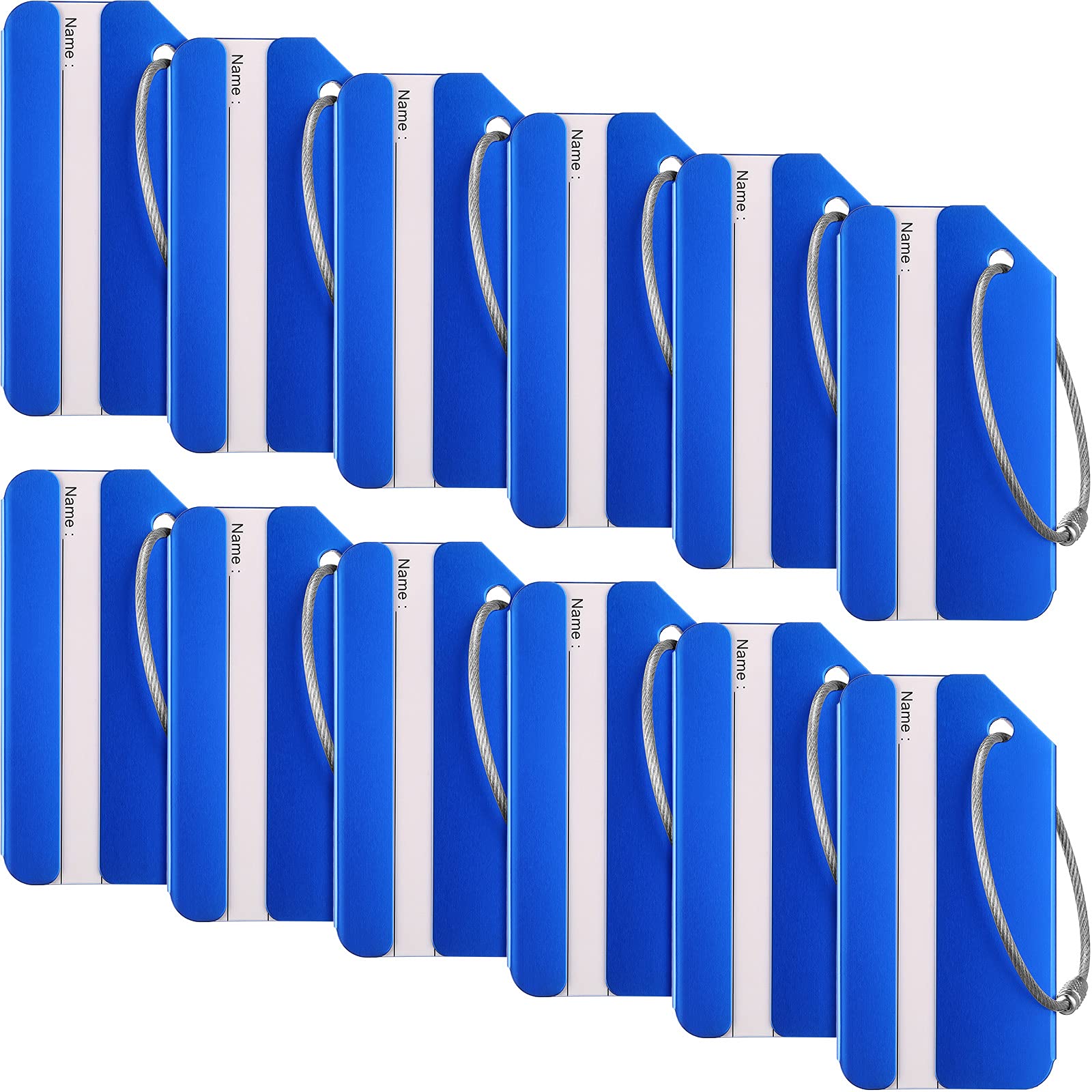 12 Pack Aluminum Metal Luggage Tags with Business Card Holder - Durable Travel ID Bag Tags for Suitcases, Backpacks & Carry-Ons (Blue) - Perfect for Airports, Business Trips & Vacation Identification