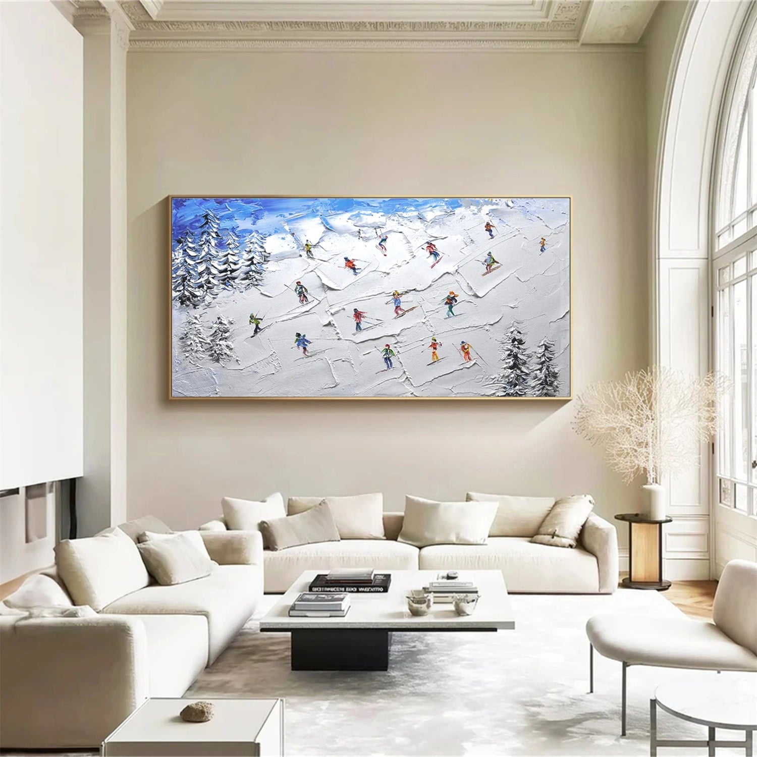 SP045 Skiing Sport Textured Art Canvas Painting - Perfect for Winter Sports Decor, Ski Lodge Wall Art & Gift Ideas