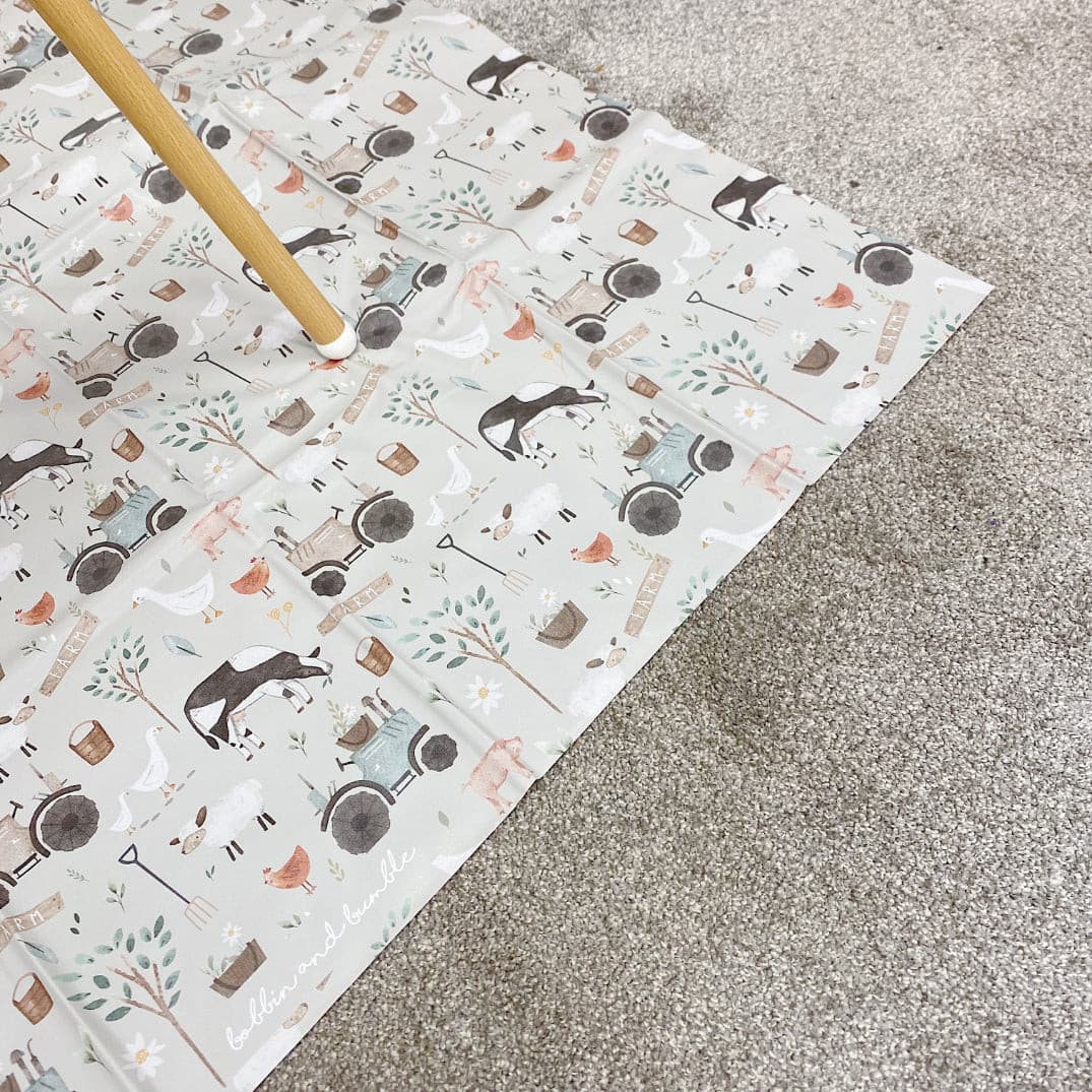 Waterproof Splash Mat for Kids - Gingers Farm Animals Design, Non-Slip Baby Play Mat for Mealtime, Arts & Crafts, Indoor/Outdoor Activities