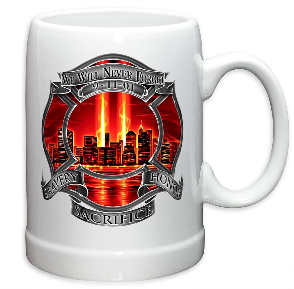Firefighter Beer Stein Set of 12 - 20oz German Stoneware Mugs with Logo, Honor Tribute Gift for Men & Women | Perfect for Firehouse Parties, Retirement Gifts & First Responder Appreciation Events