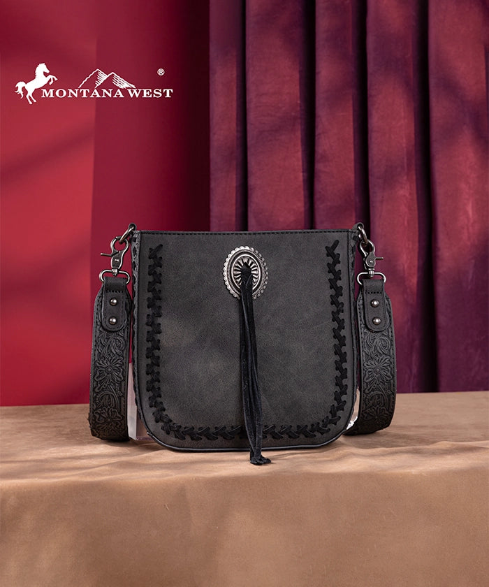 Montana West Genuine Leather Tooled Whipstitch Crossbody Purse for Women - Stylish Handbag for Everyday Use, Travel & Shopping