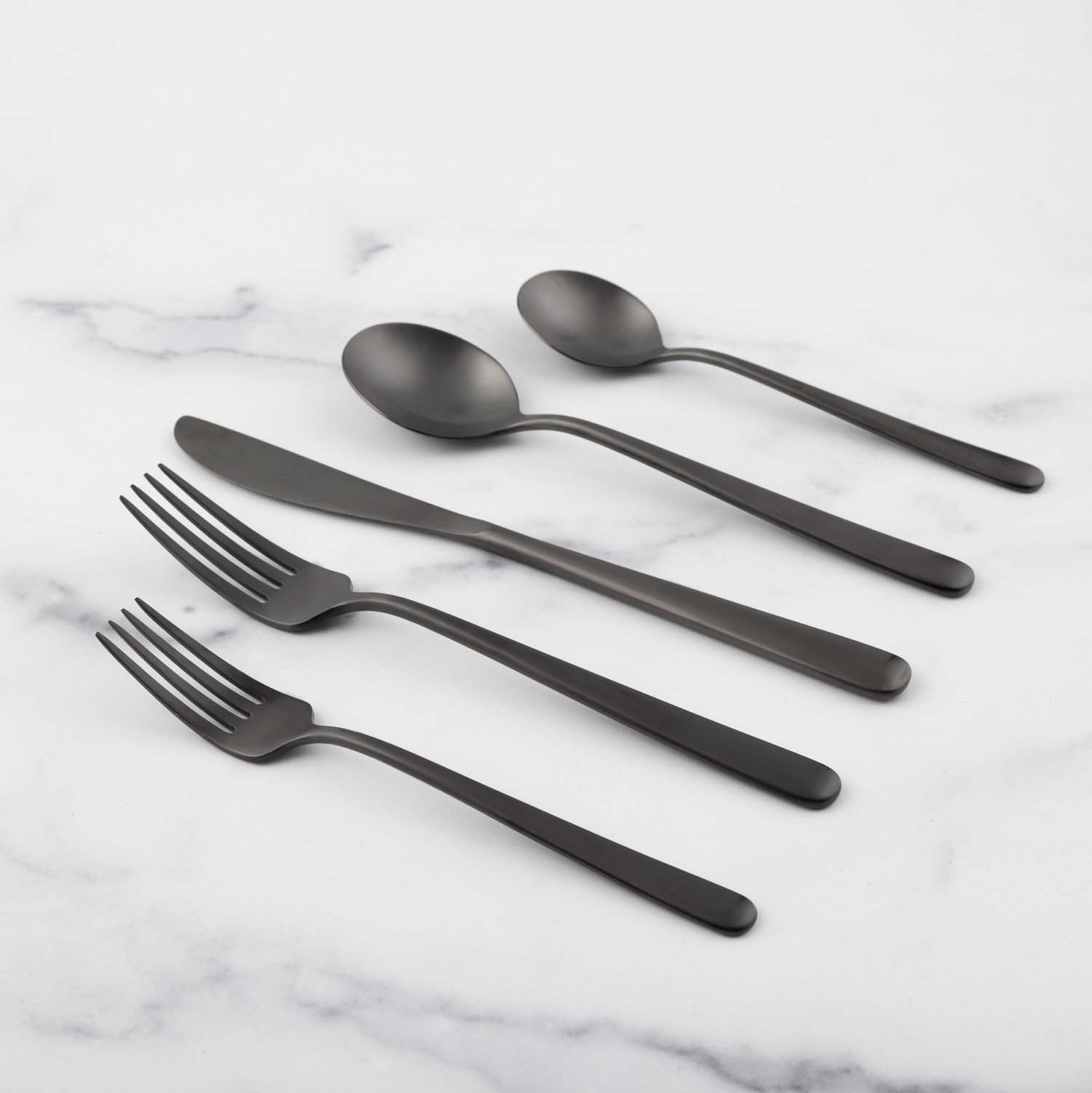 Lorenn Black Satin 20-Piece Flatware Set - Elegant Stainless Steel Cutlery for Fine Dining, Wedding Gifts & Formal Dinner Parties